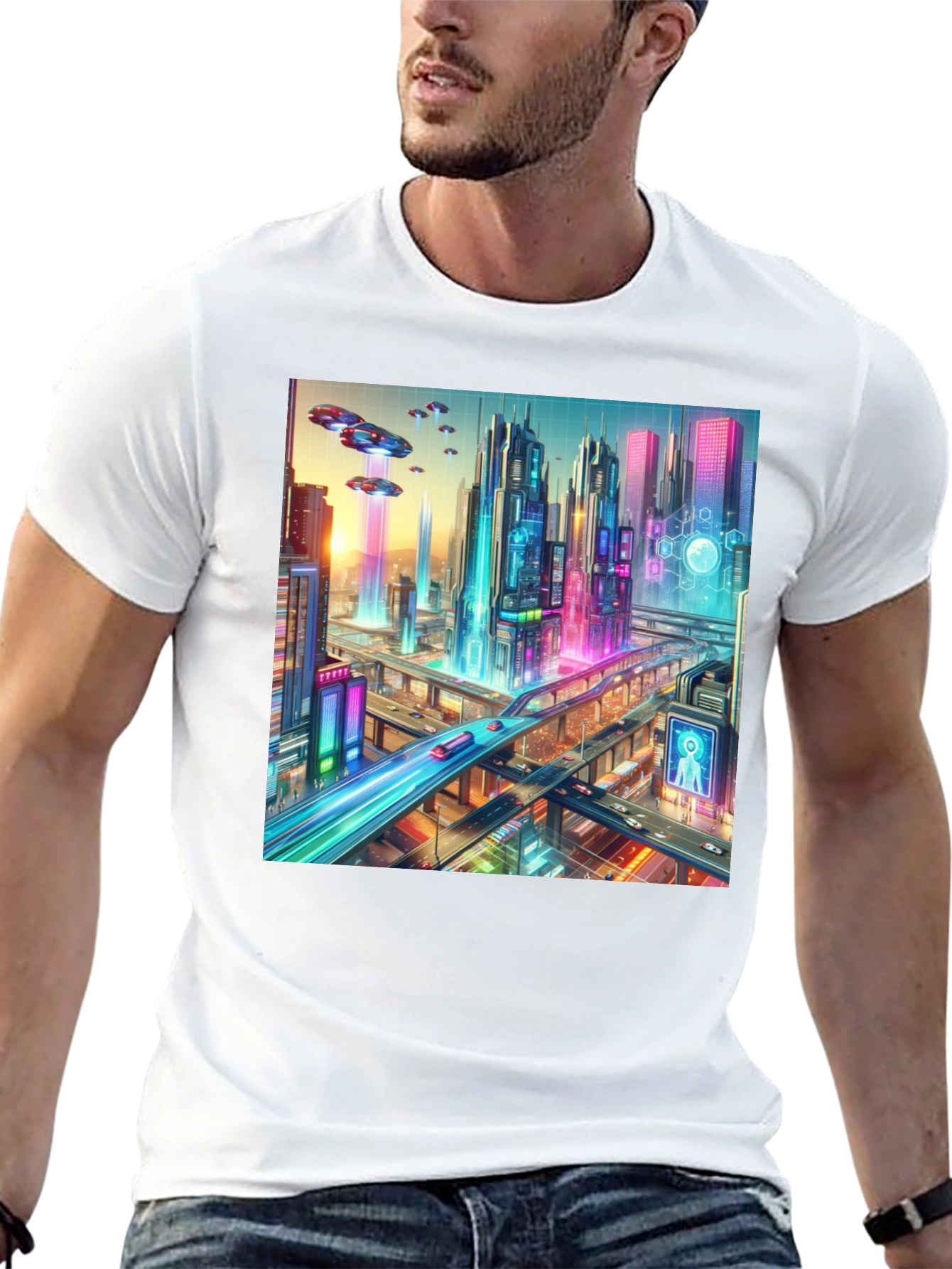Black Futuristic Cityscape Graphic Tee - Black view 13