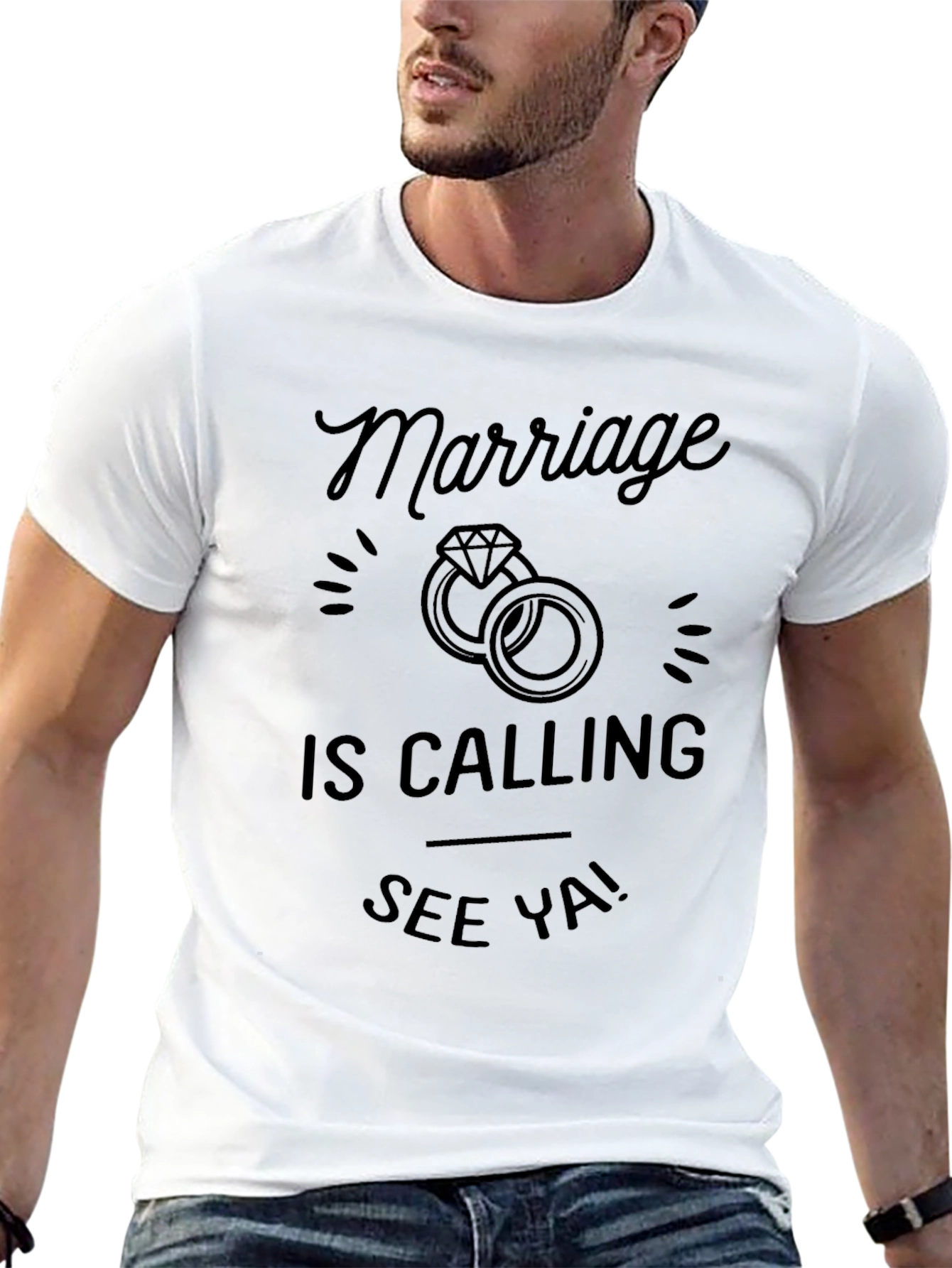 Black Marriage is Calling T-Shirt - See Ya! Funny Groom Tee view 13