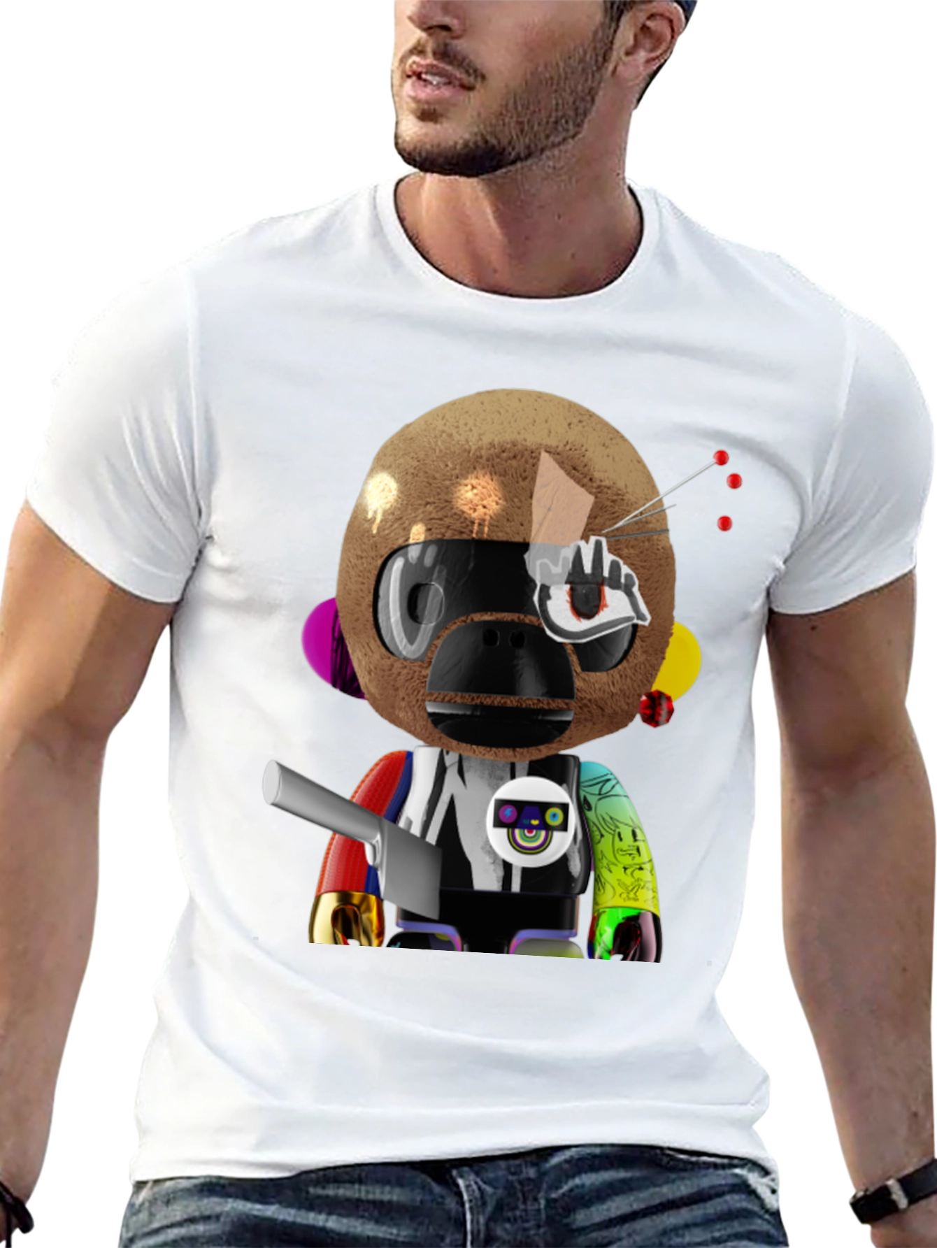 Black Novelty Robot Monkey Graphic T-Shirt view 13