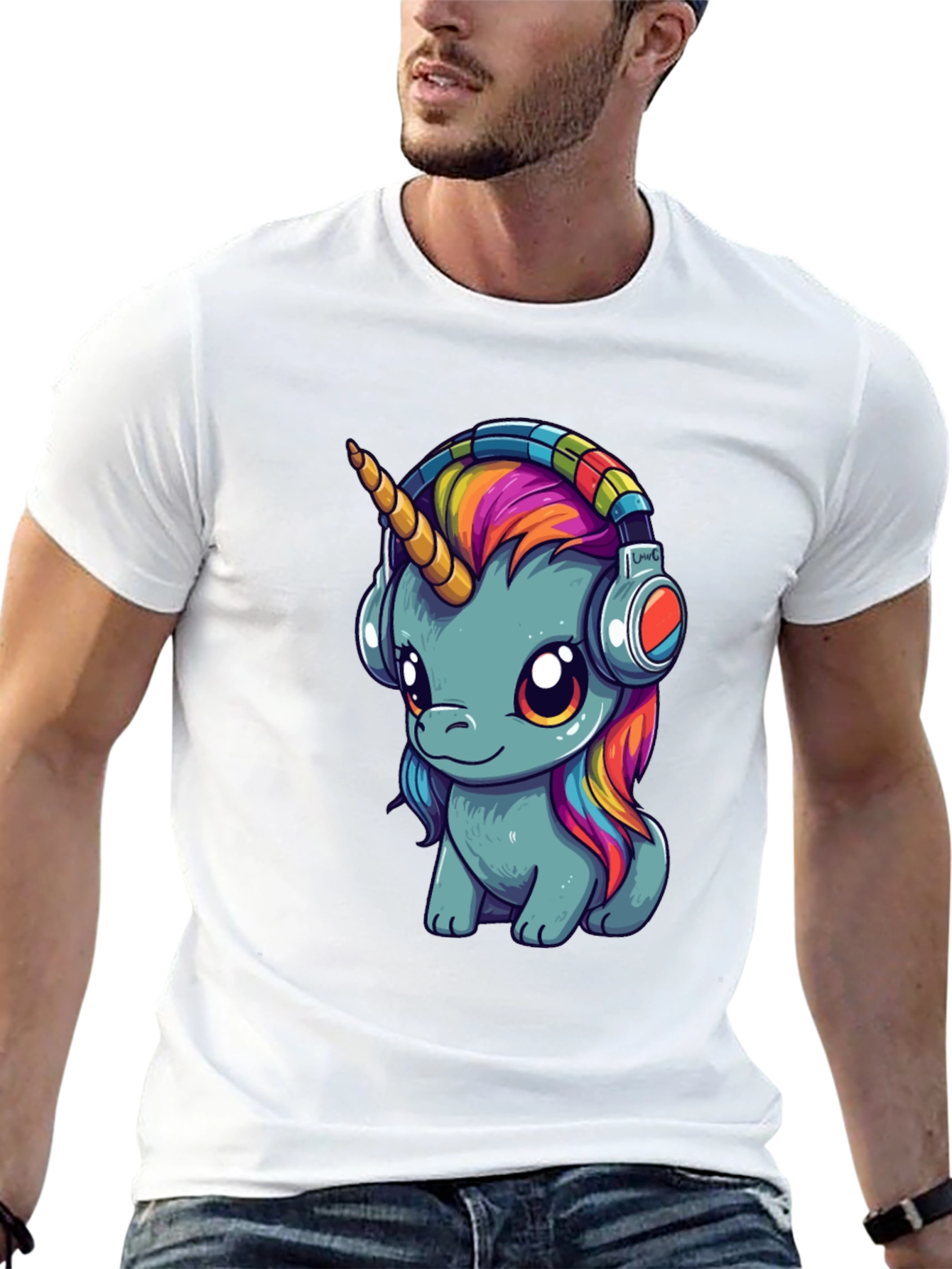 Black Unicorn Headphones Graphic Tee - Black Cotton T-Shirt view 13
