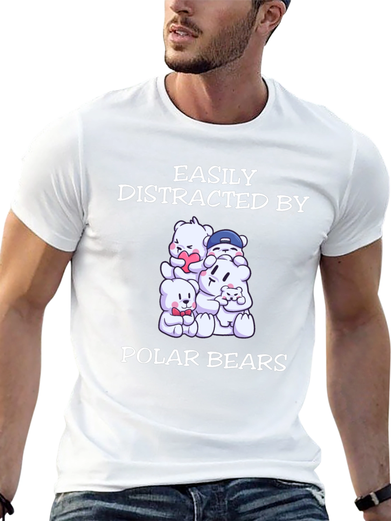 Black Easily Distracted by Polar Bears T-Shirt view 13