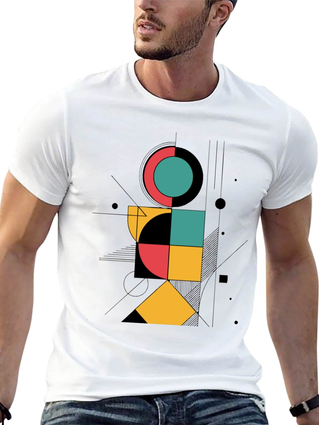 Black Geometric Graphic Print Black T-Shirt view 13