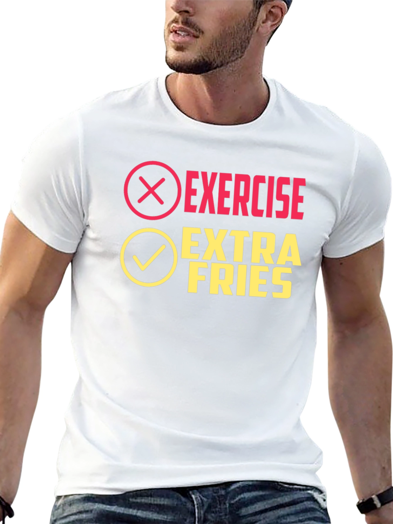 Black Exercise? Extra Fries! Funny Graphic Tee view 13