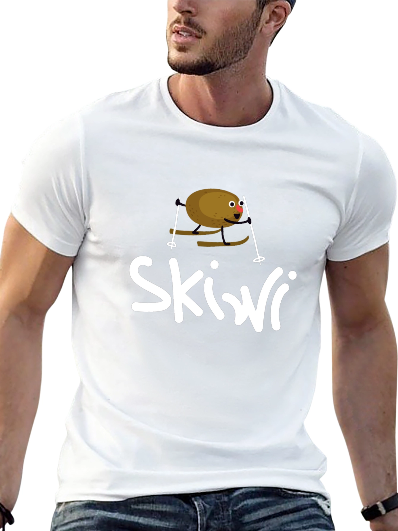 Black Skiwi Funny Kiwi Skiing T-Shirt view 13