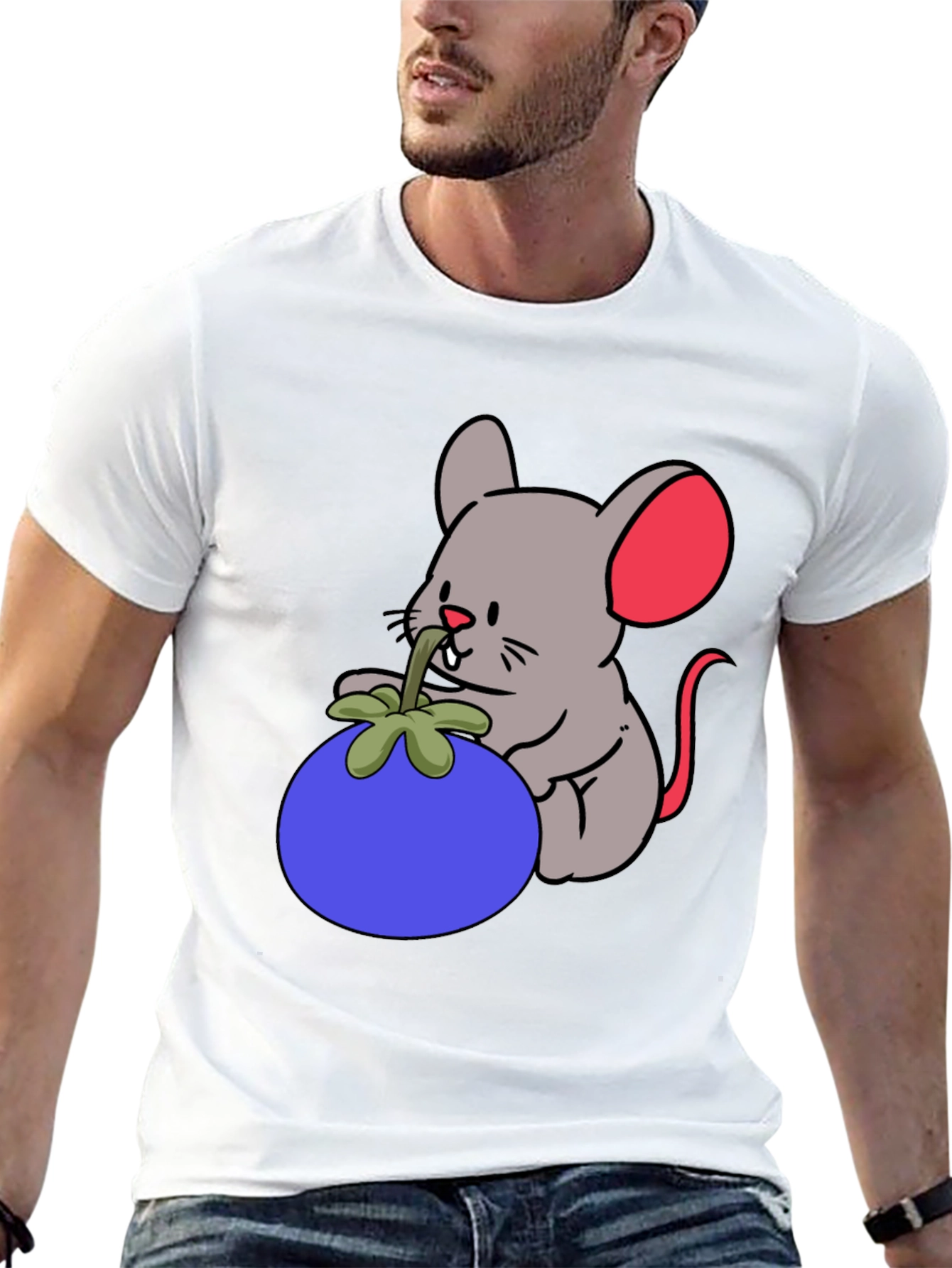 Black Cartoon Mouse & Berry Graphic Black T-Shirt view 13