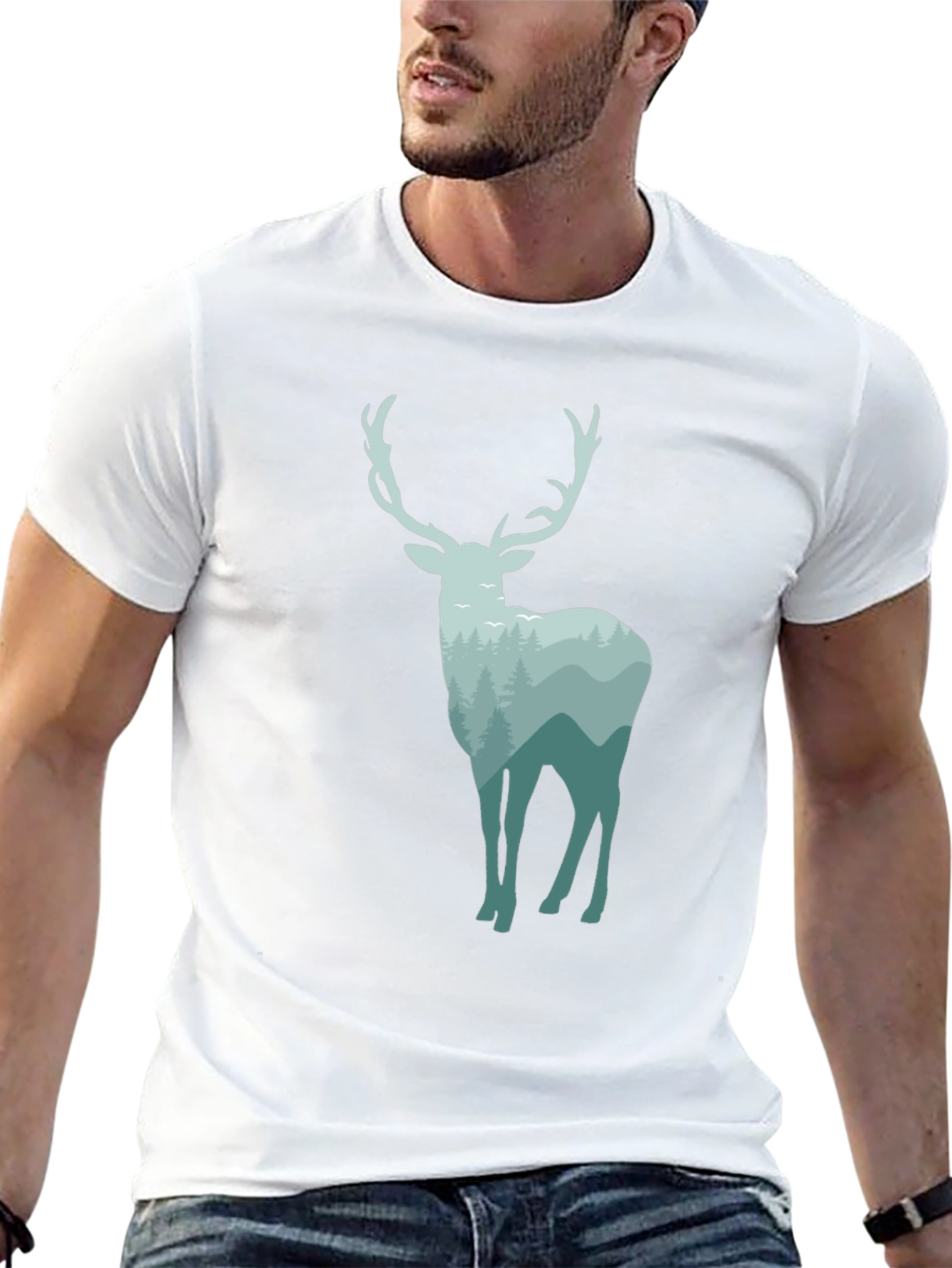 Black Nature Deer Graphic Tee - Black Cotton Blend view 13