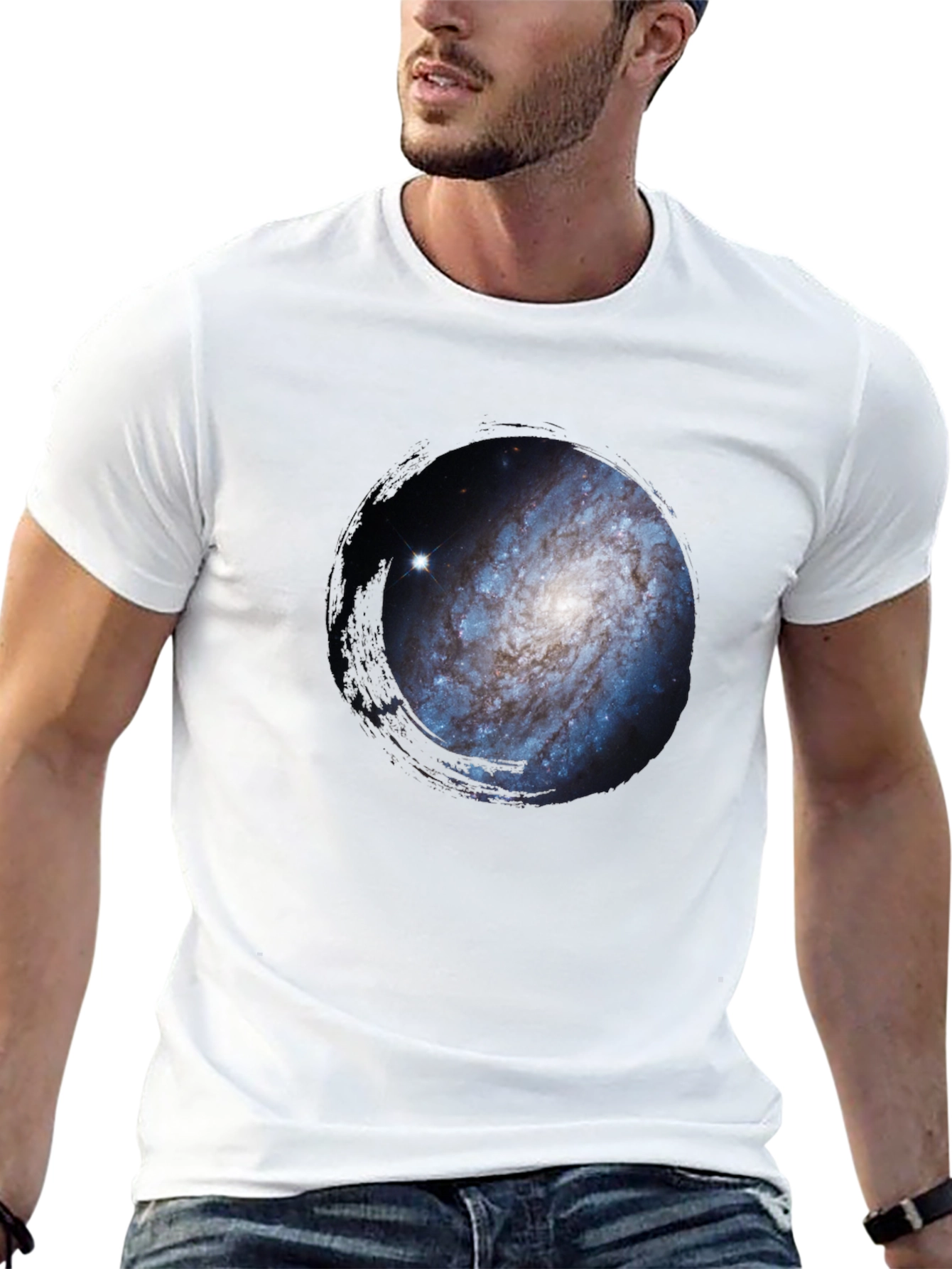 Black Galaxy Print Crew Neck Tee view 13