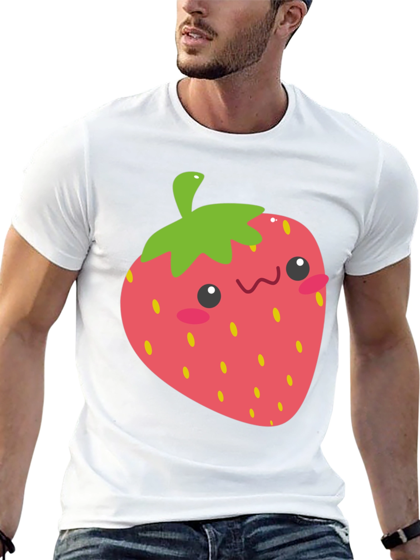 Black Cute Strawberry Graphic Tee - Black Cotton T-Shirt view 13