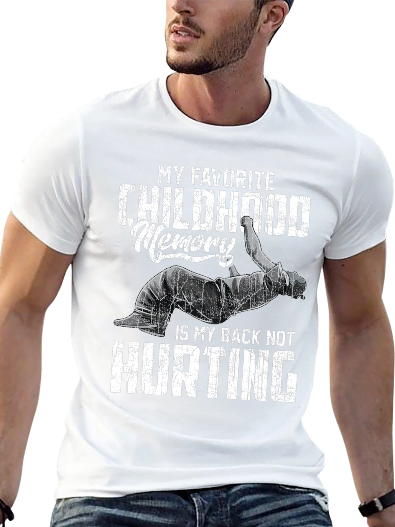 Black Funny Back Pain T-Shirt: Childhood Memory view 13