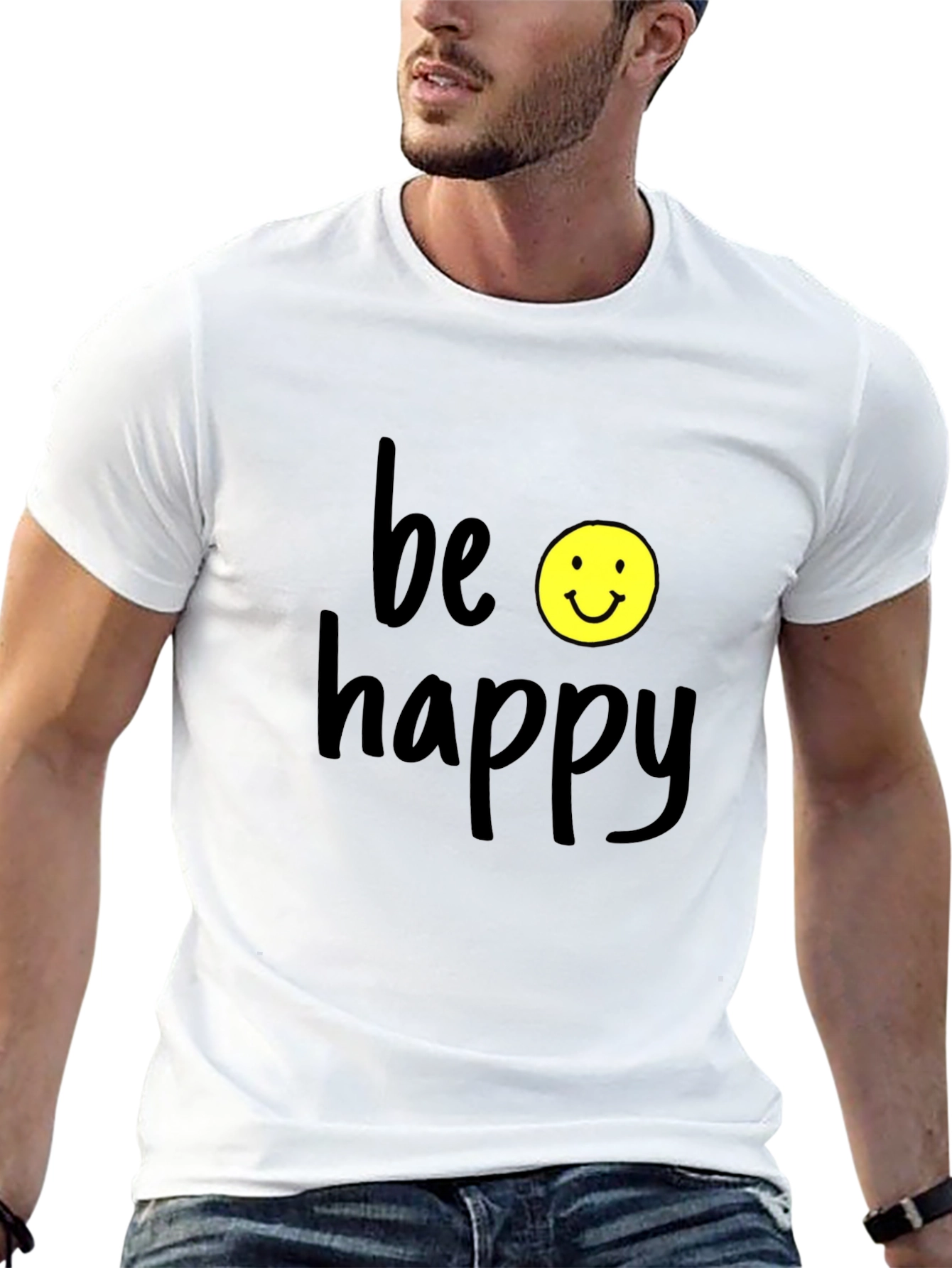 Black Be Happy Graphic Tee - Black Casual T-Shirt view 13