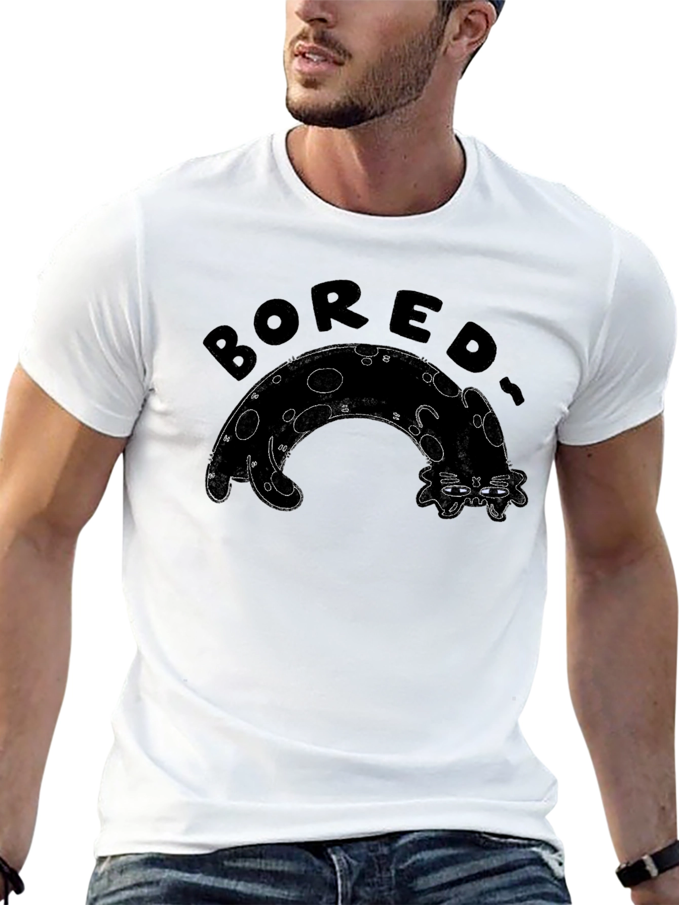 Black Bored Cat Graphic Tee - Black view 13
