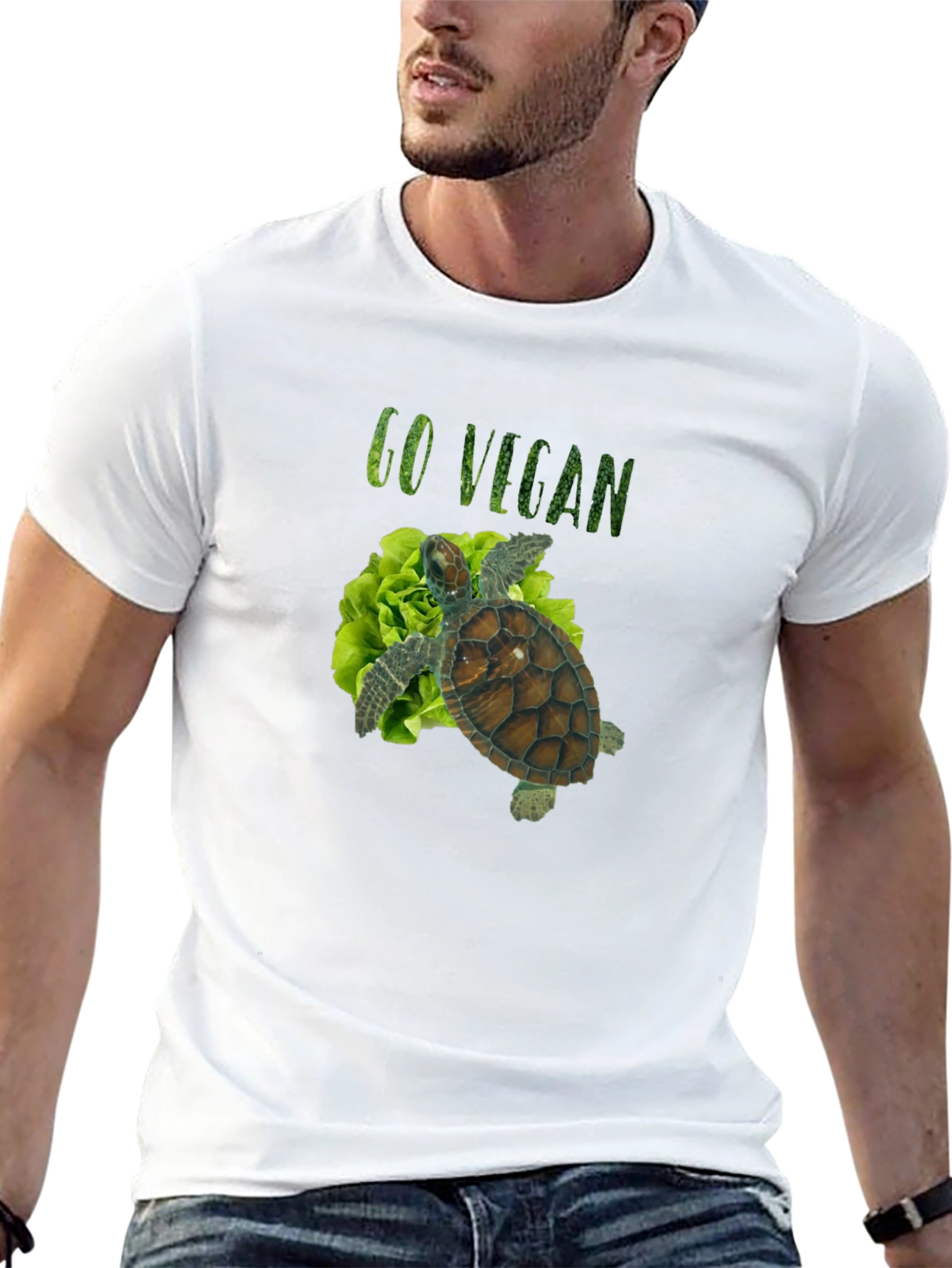 Black Go Vegan Turtle Tee - Unisex Black T-Shirt view 13