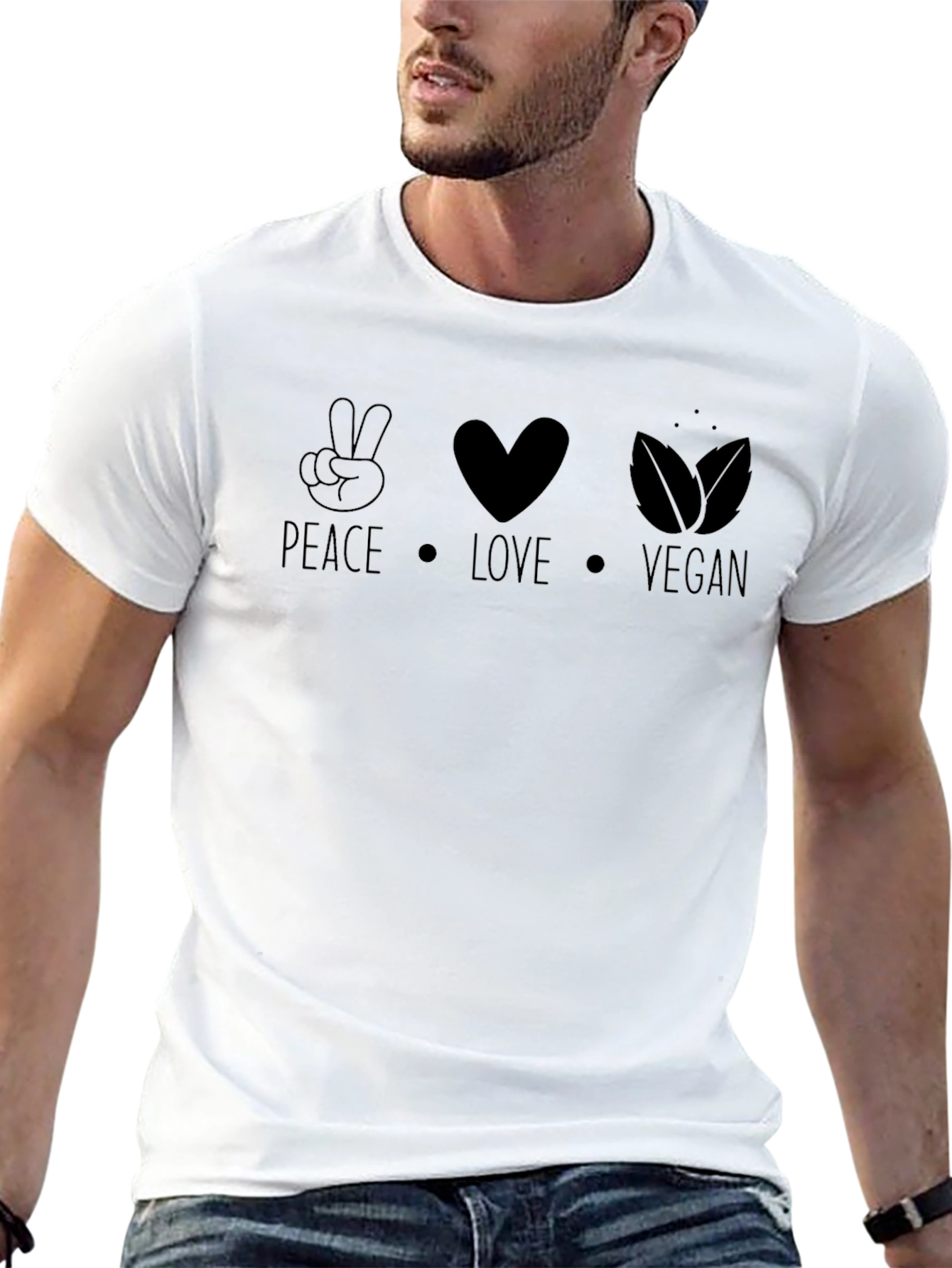Black Peace Love Vegan T-Shirt - Black Graphic Tee view 13
