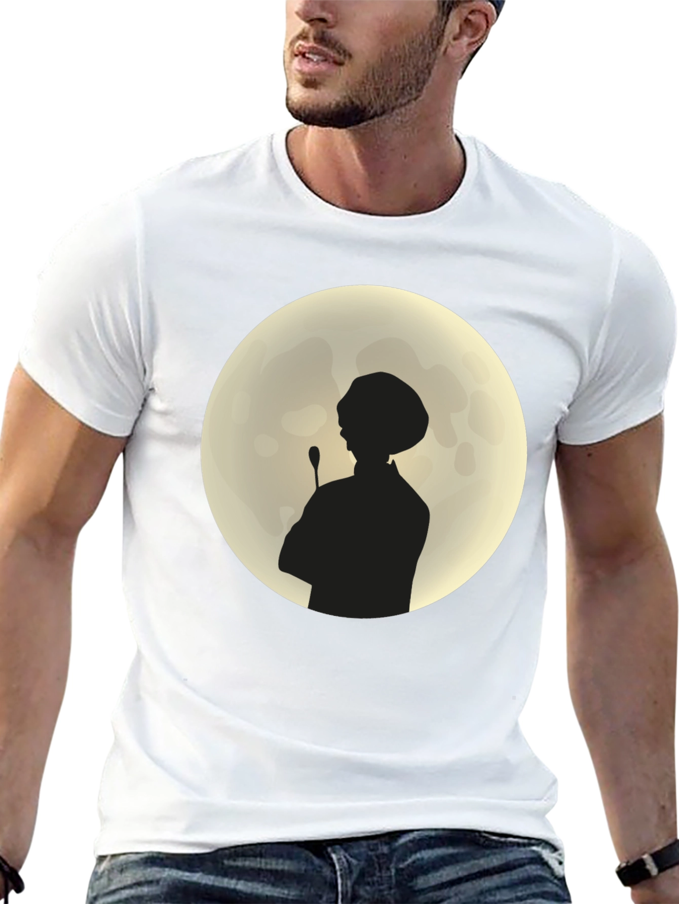Silhouette Chef on Moon Black T-Shirt - 13