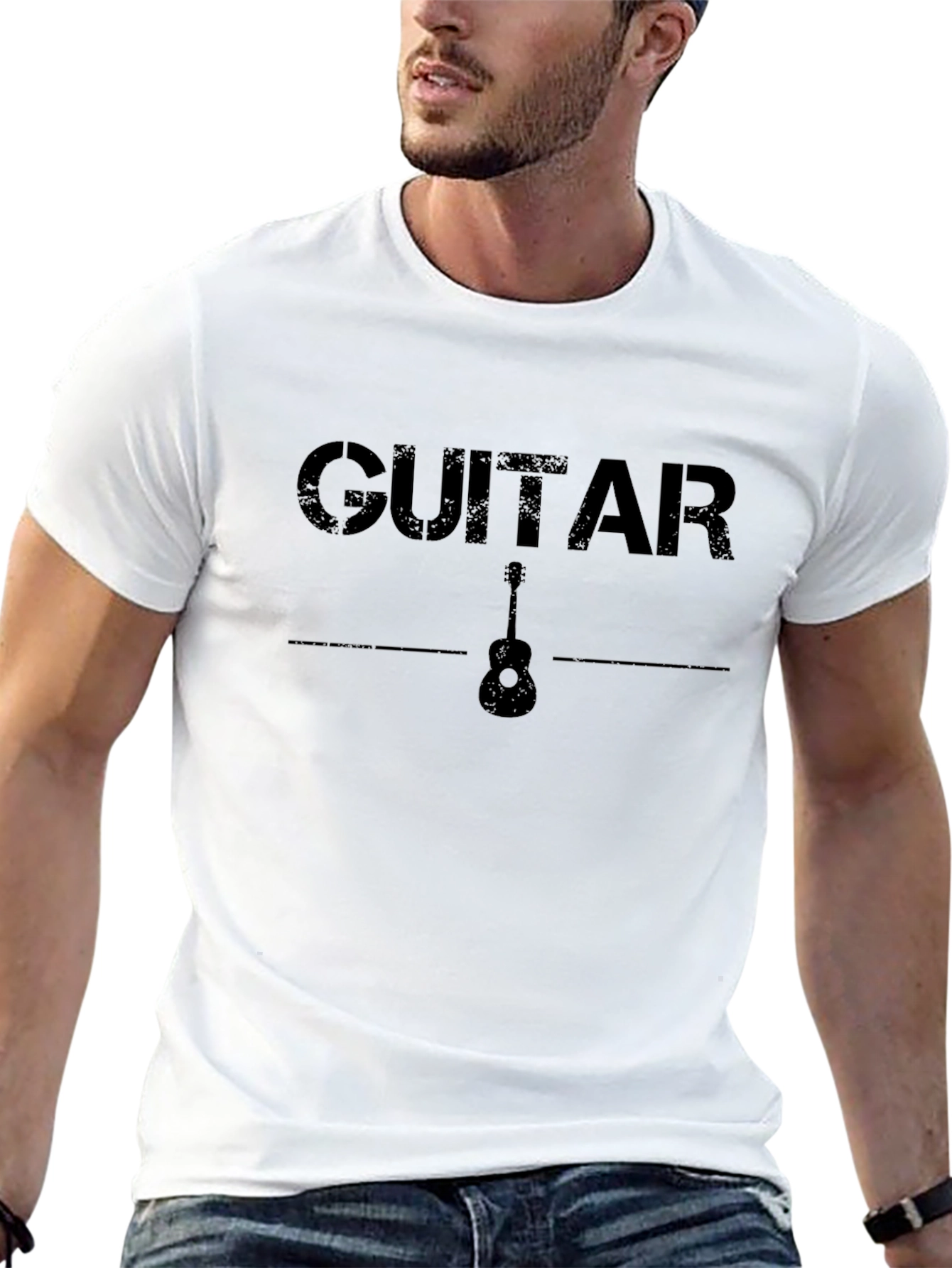 Black Guitar Graphic Print Black T-Shirt view 13