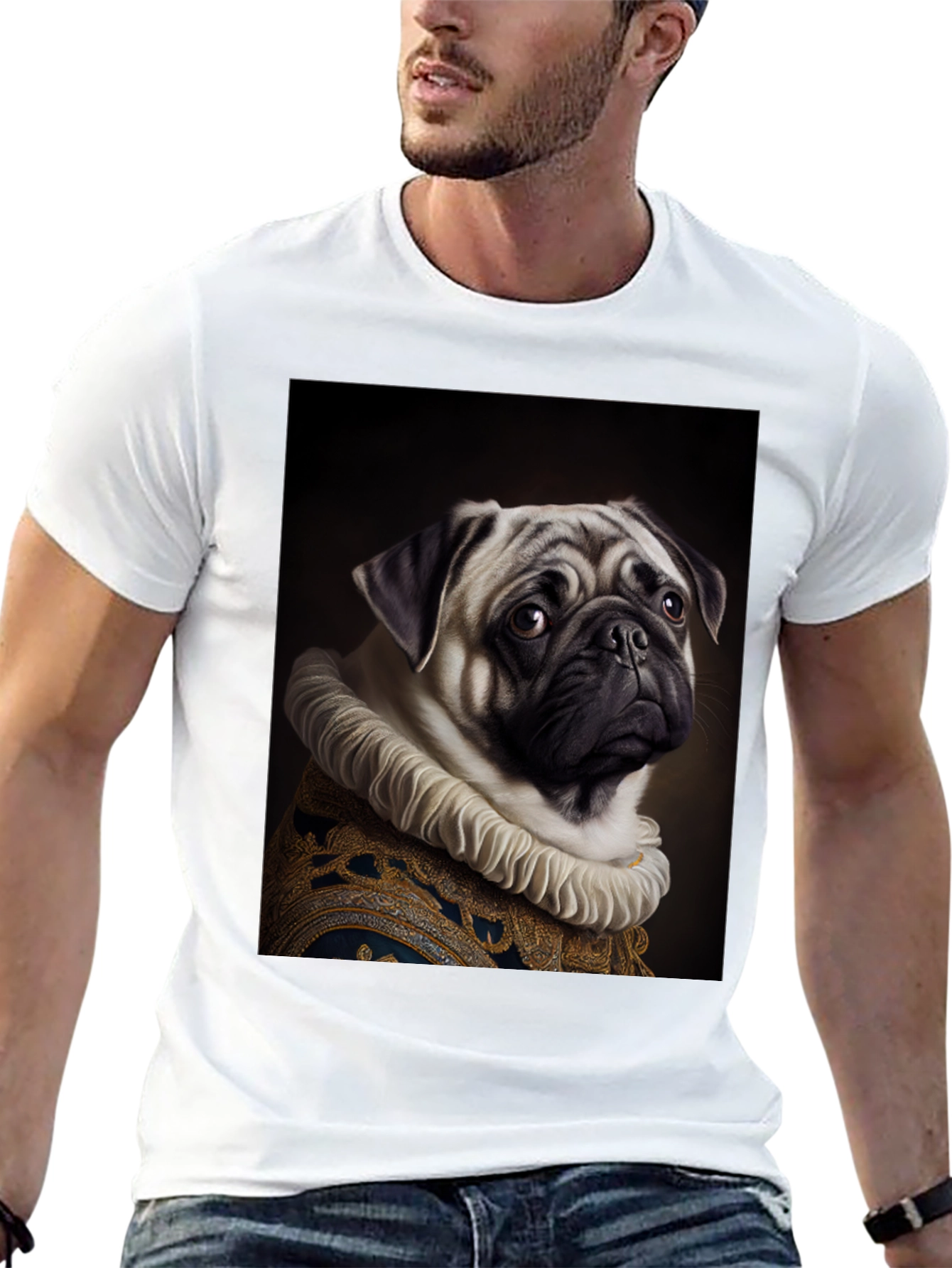 Black Regal Pug Graphic Tee - Black Cotton T-Shirt view 13