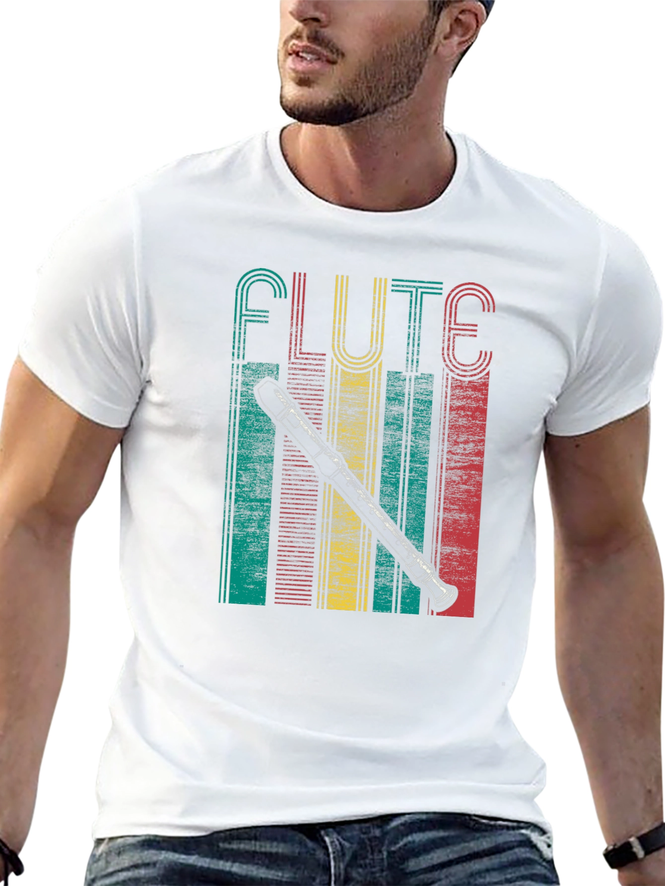 Black Retro Flute Player T-Shirt view 13