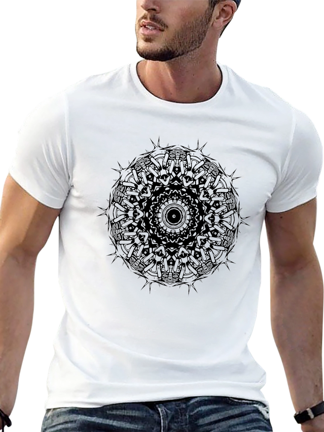 Black Black Mandala Print Crew Neck T-Shirt view 13