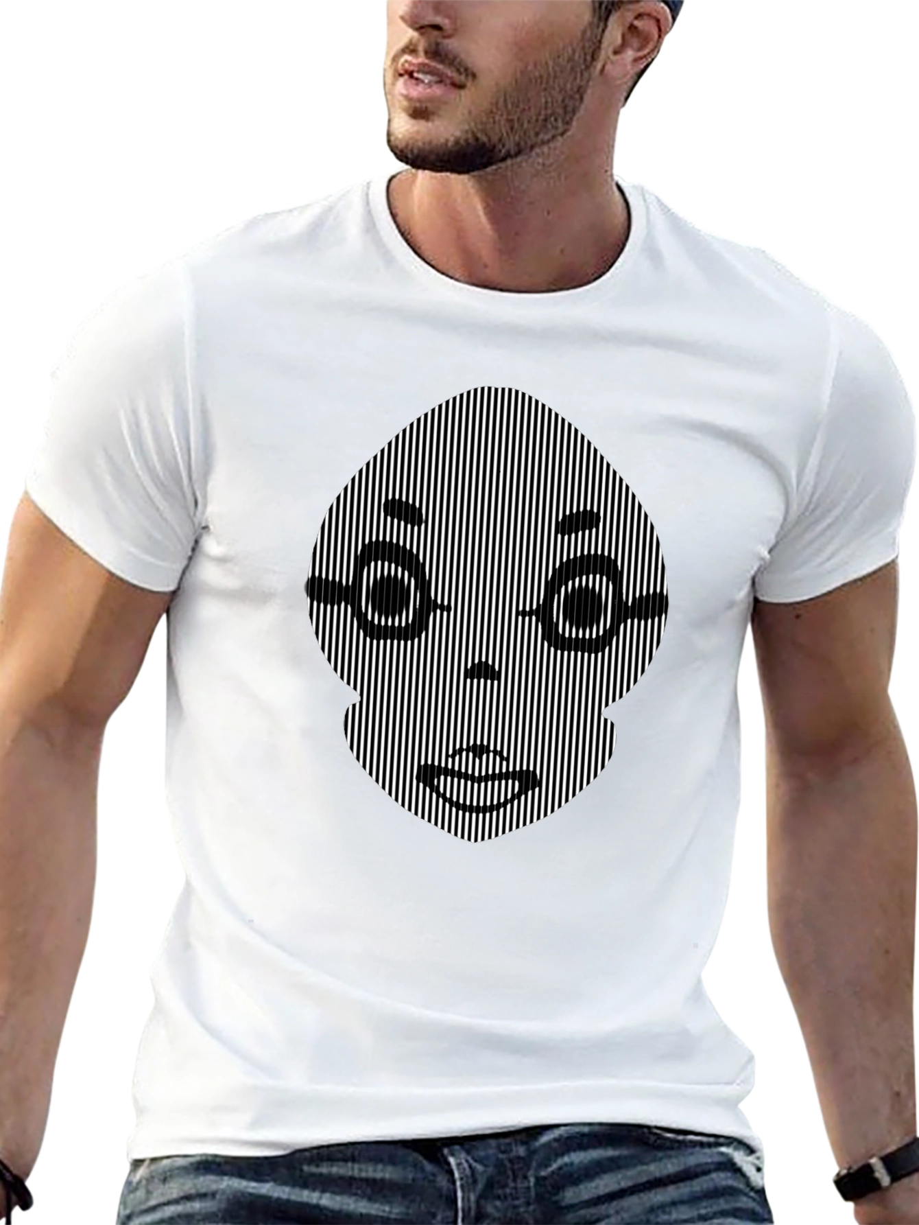Black Optical Illusion Face Graphic Black T-Shirt view 13