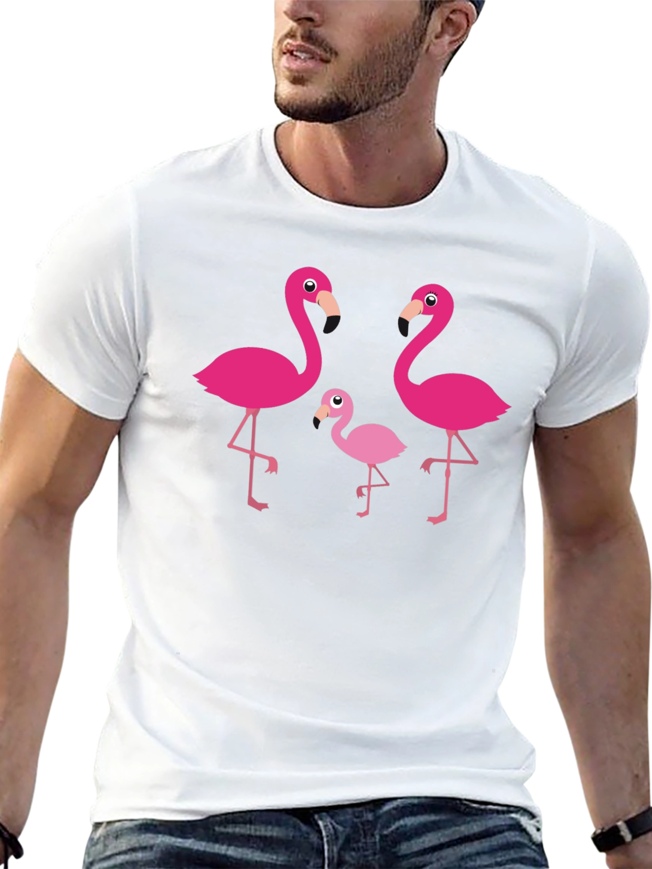 Black Flamingo Family Graphic Tee - Black Cotton T-Shirt view 13
