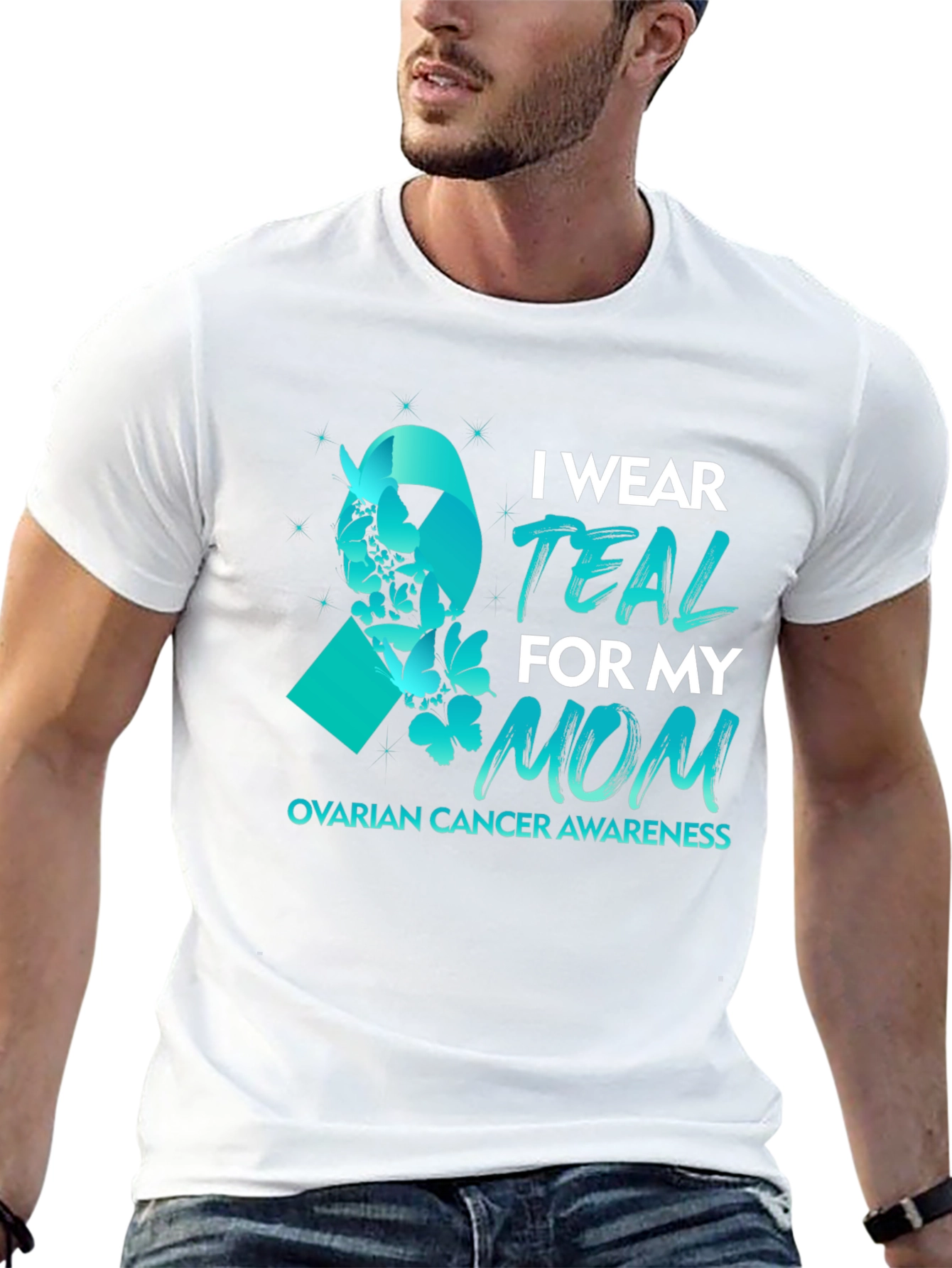 Teal Ribbon Ovarian Cancer Awareness T-Shirt - 13