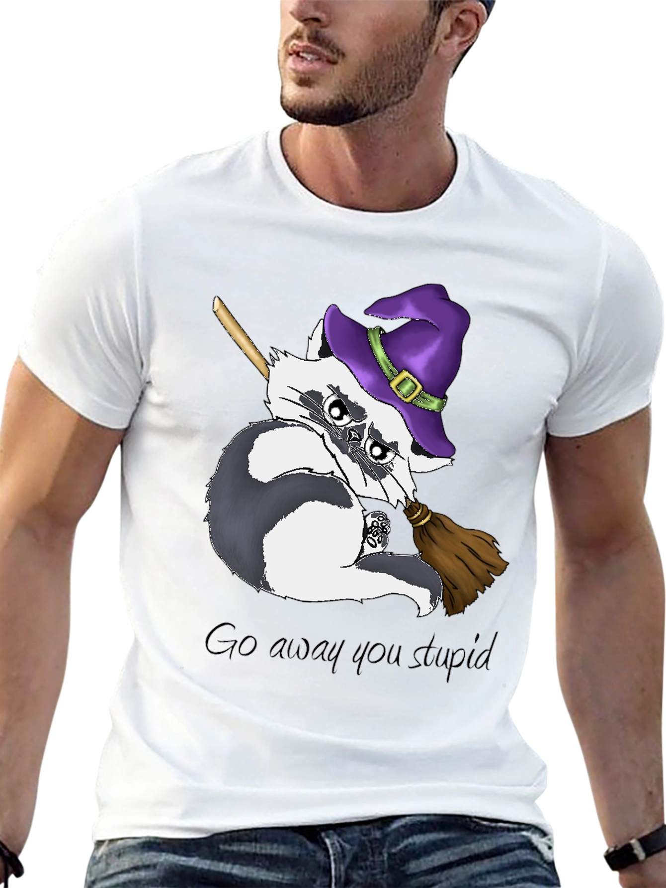Black Grumpy Witch Raccoon T-Shirt view 13