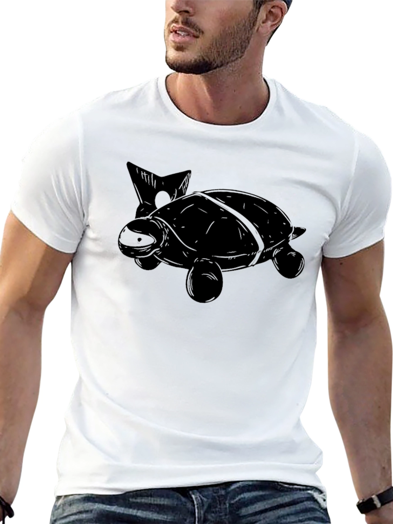Black Turtle Graphic Print Men's Black T-Shirt view 13
