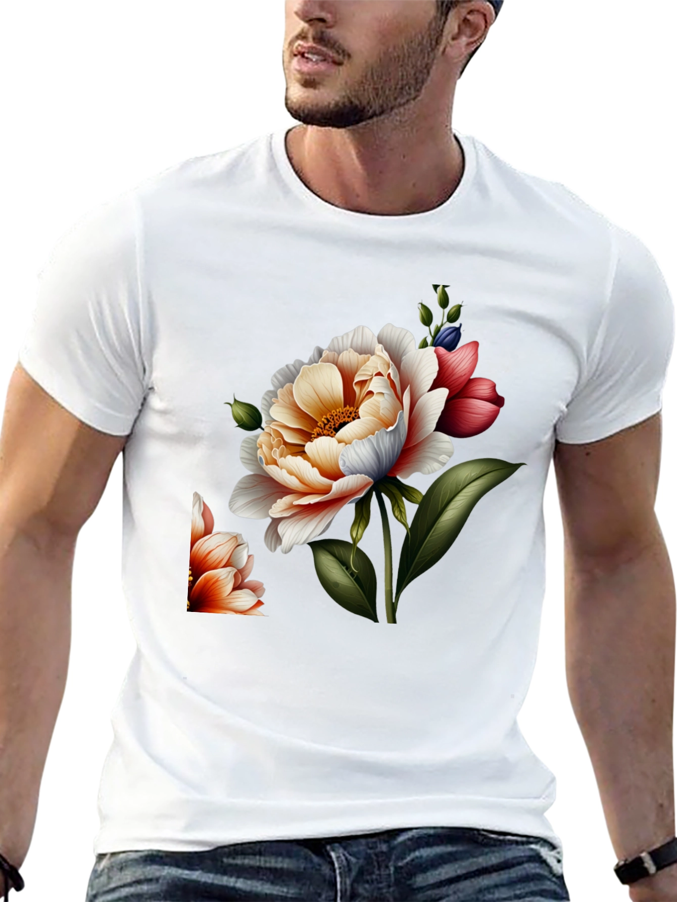 Black Floral Graphic Print Crew Neck Tee - Black view 13