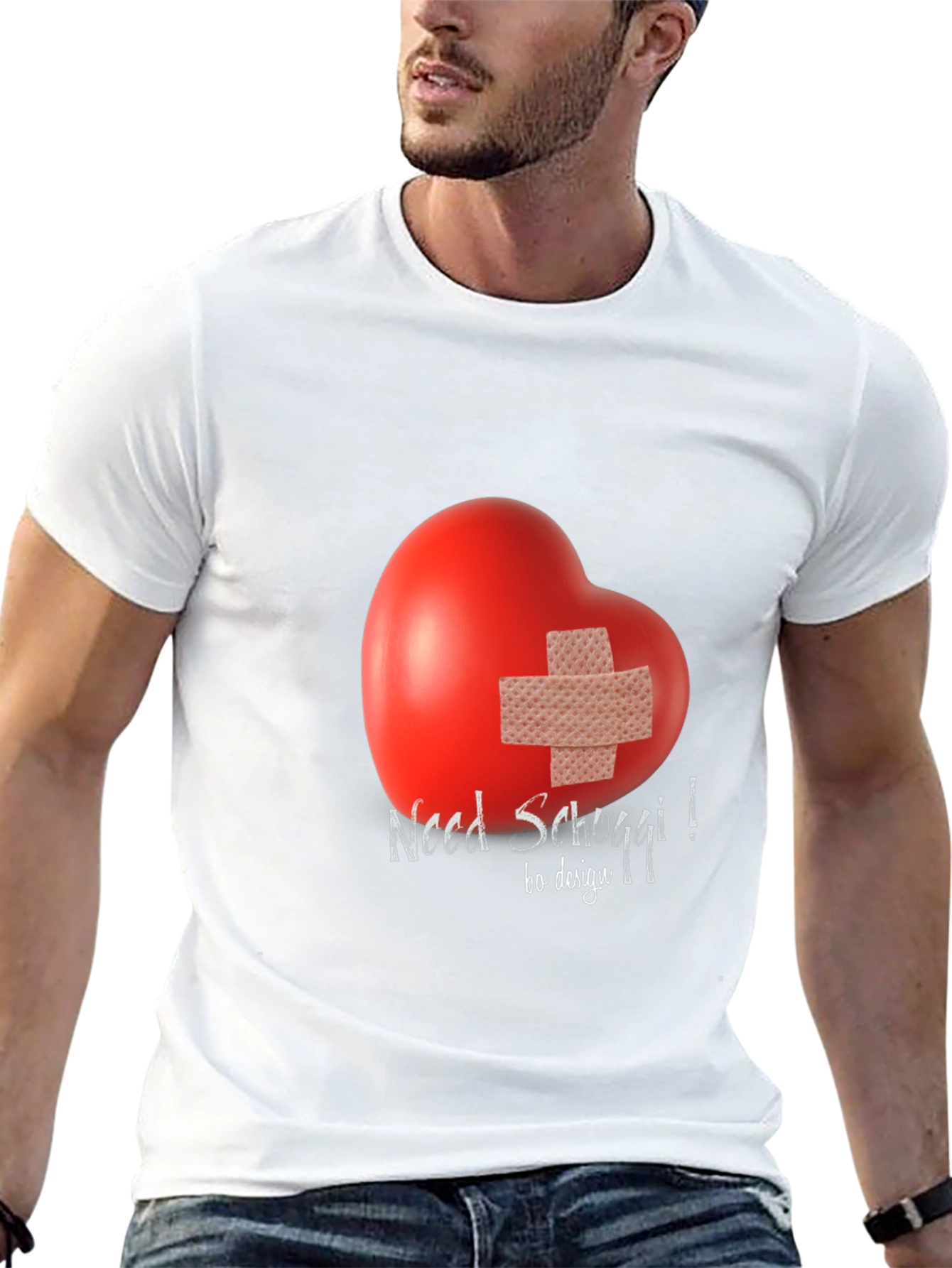 Black Need Schoggi! Heart Bandage Graphic Tee - Unisex Black T-Shirt view 13