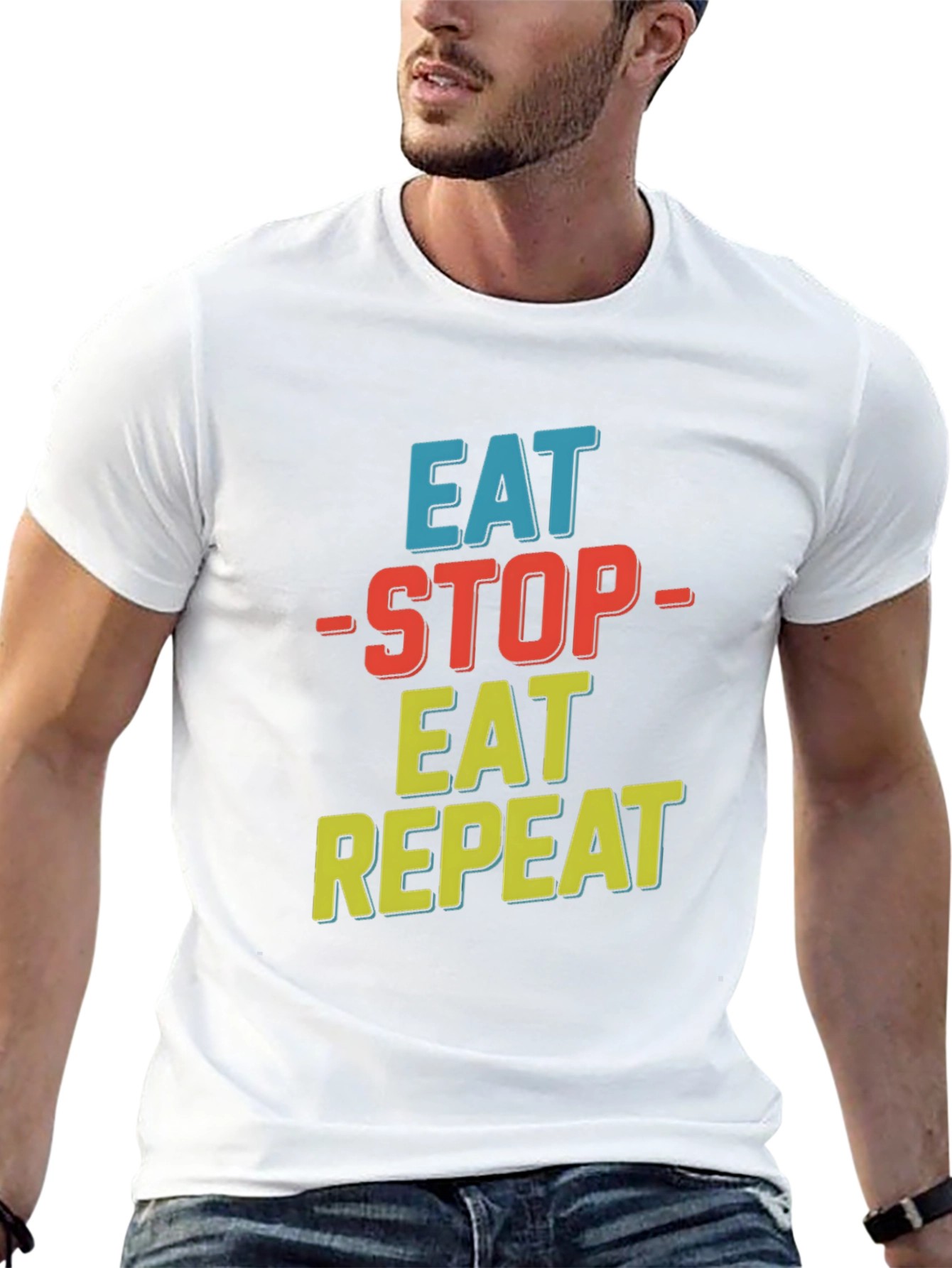 Black Eat Stop Eat Repeat Graphic Tee view 13