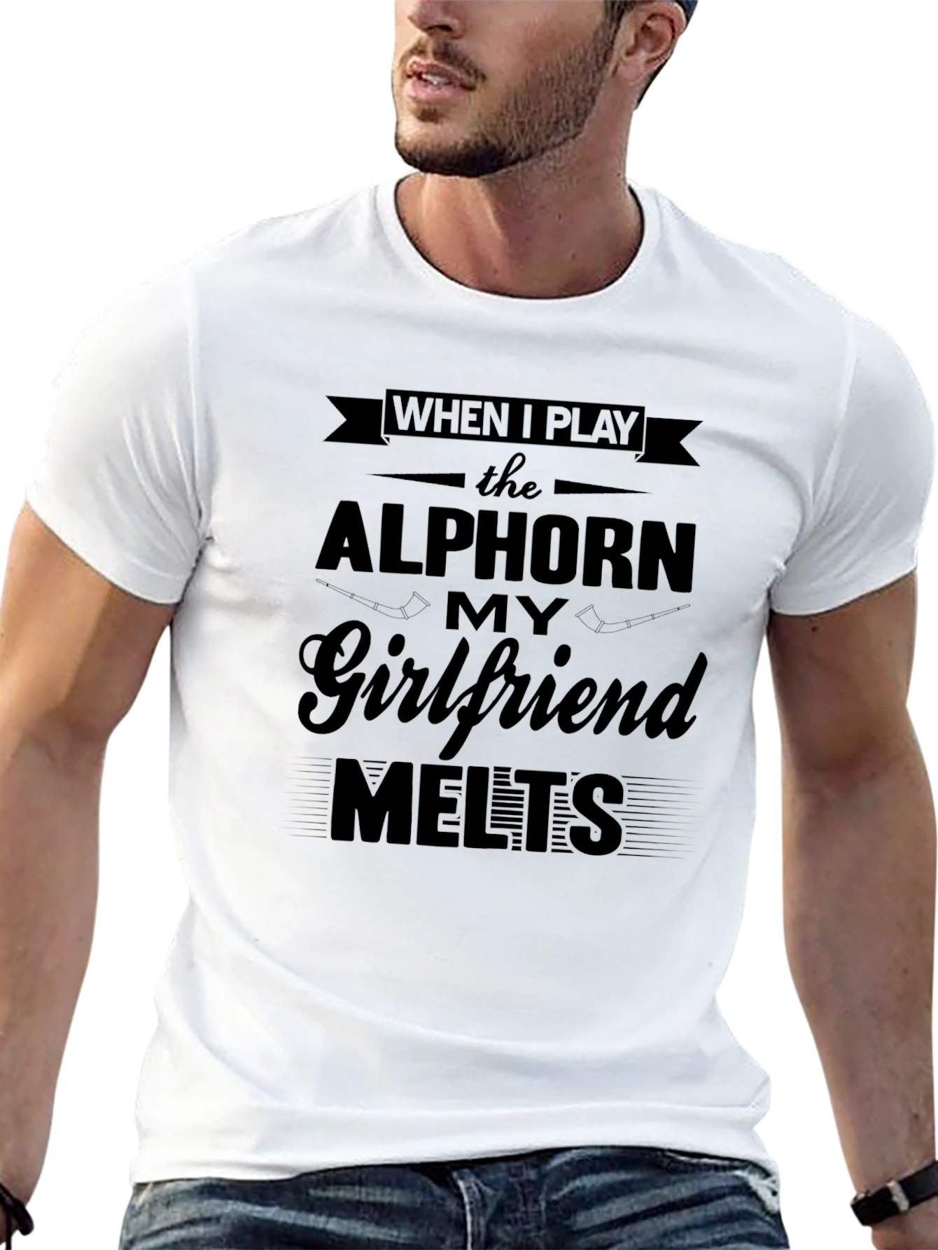 Black Alphorne Player Funny Novelty Graphic T-Shirt view 13