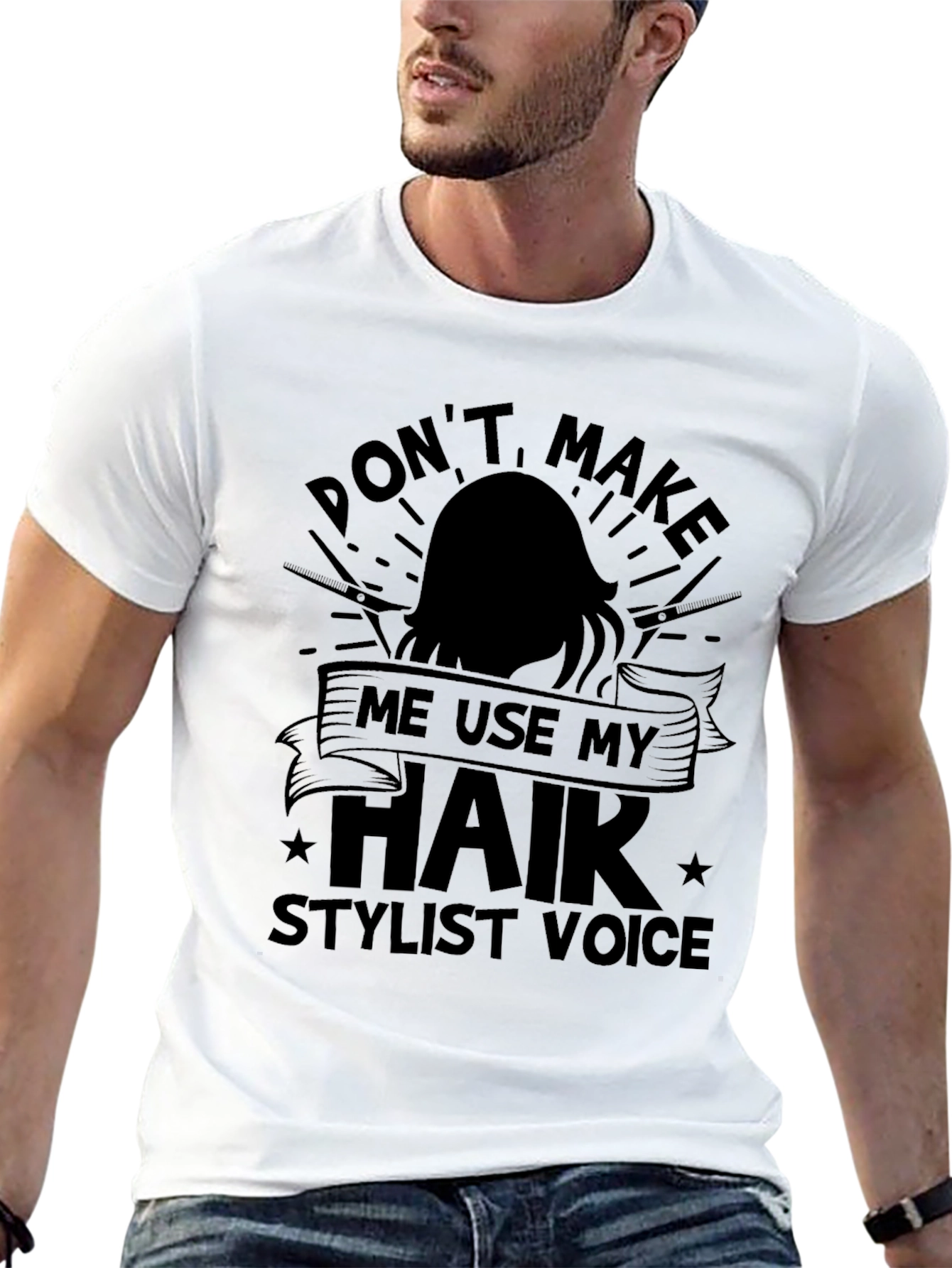 Black Funny Hair Stylist T-Shirt - "Don't Make Me" view 13