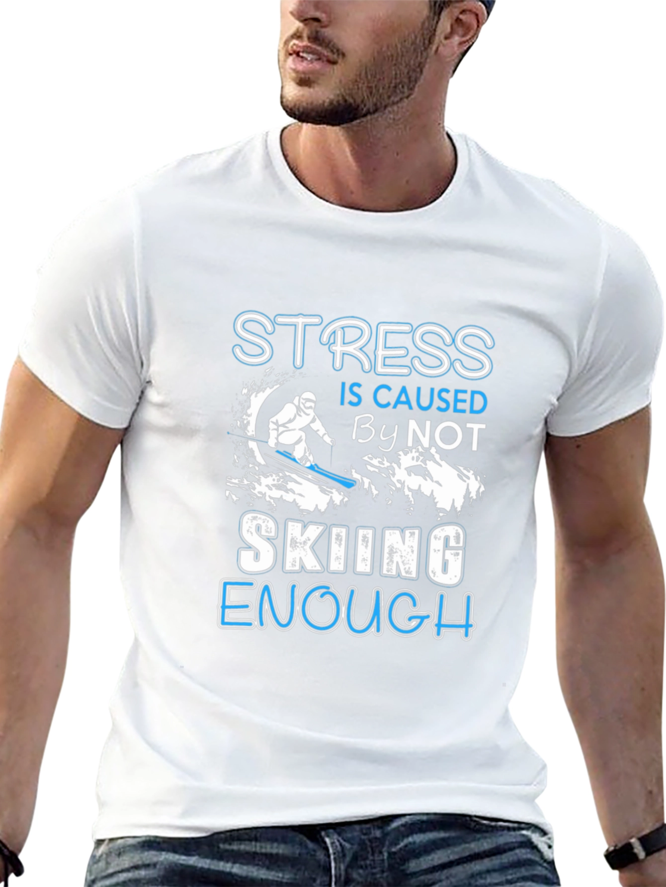 Black Skiing Enthusiast T-Shirt: Stress Relief view 13