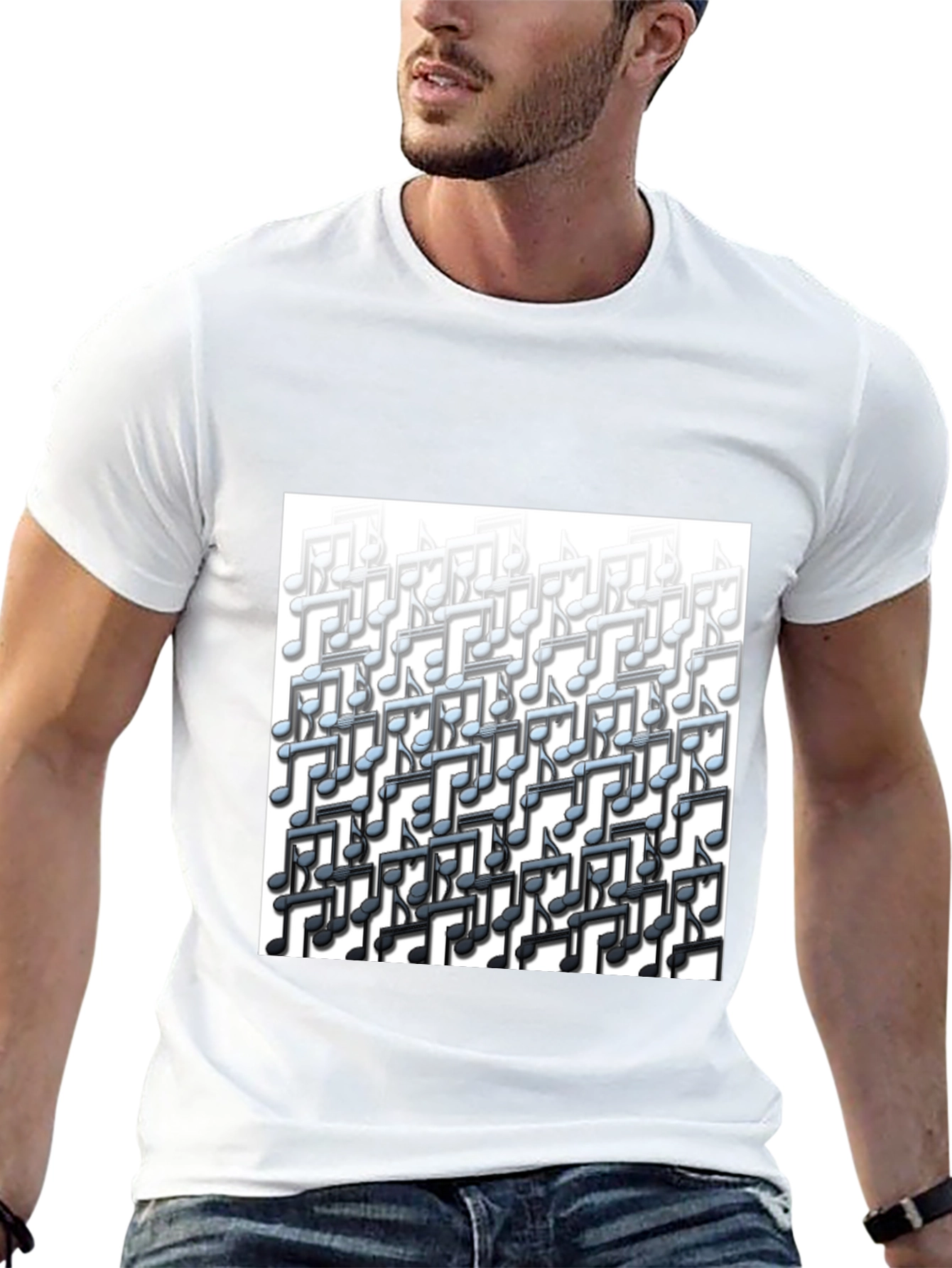 Black Musical Notes Graphic Tee - Black Cotton T-Shirt view 13