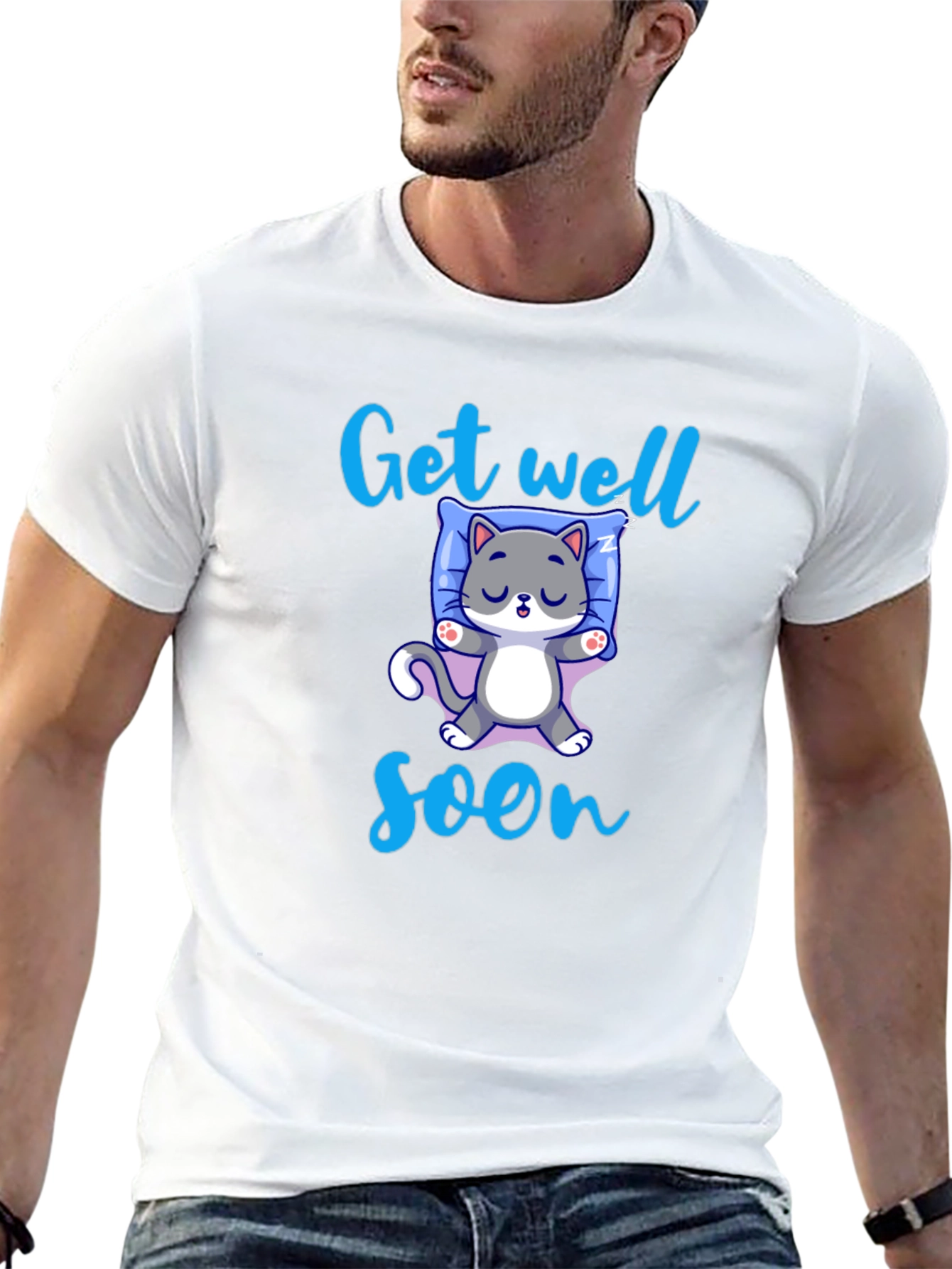 Black Get Well Soon Cute Cat T-Shirt view 13