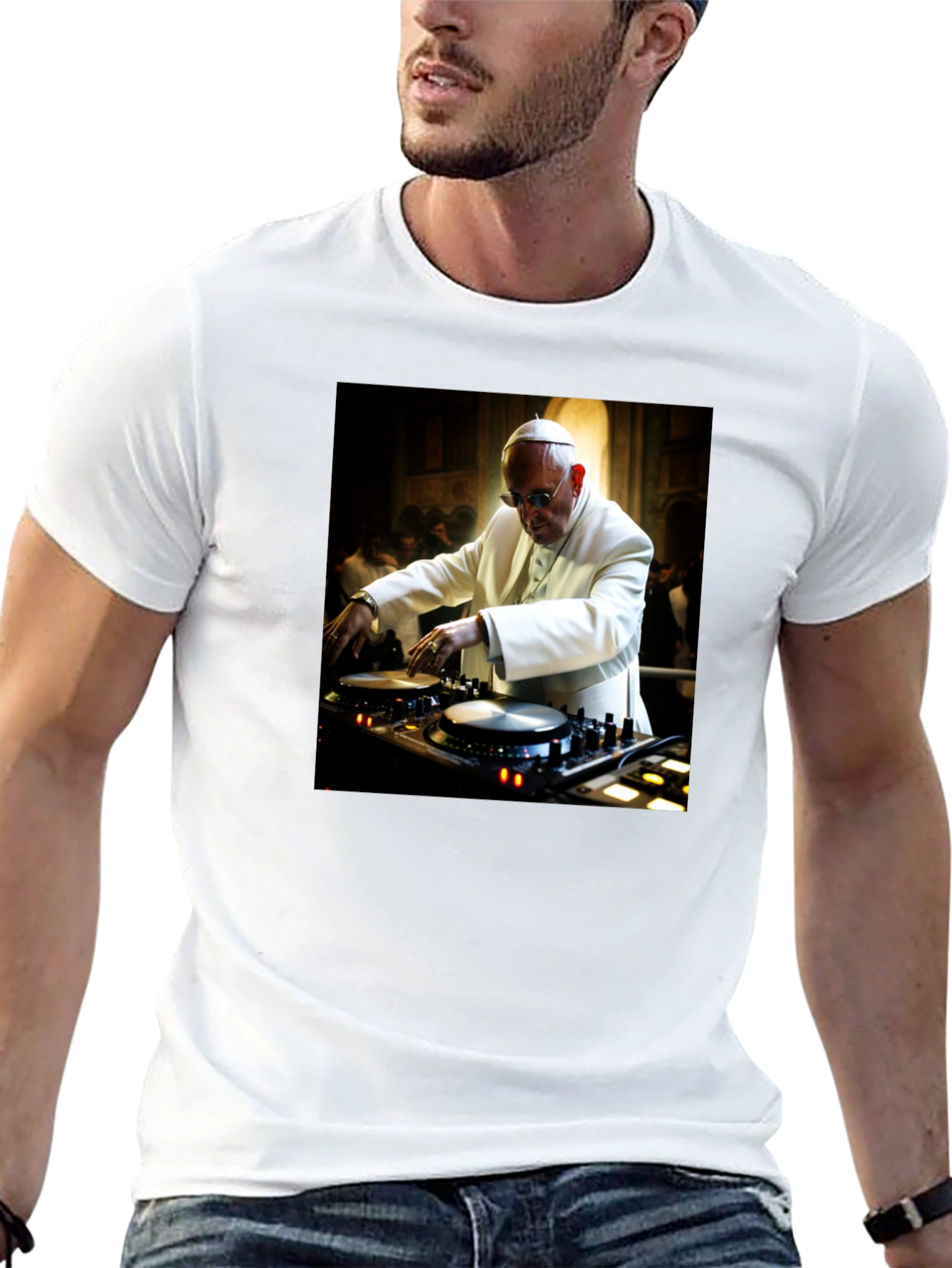 Black DJ Pope Black T-Shirt - Religious Humor view 13
