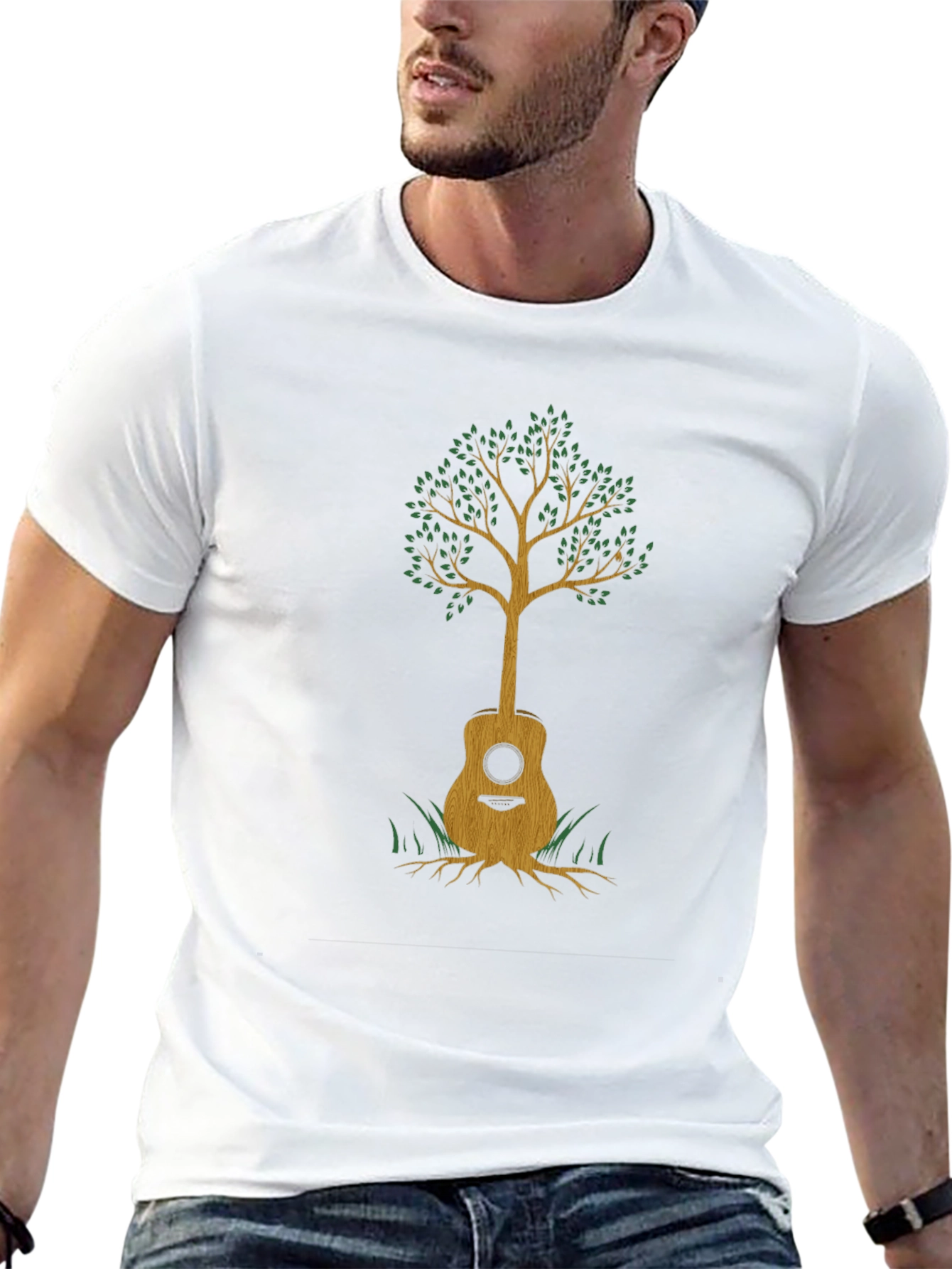 Black Guitar Tree Graphic Tee - Music & Nature view 13