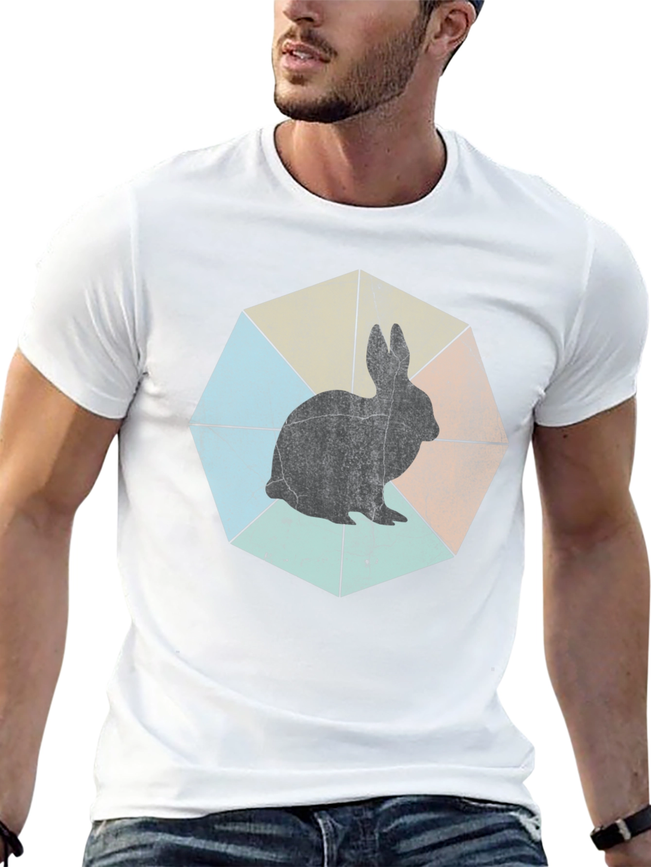 Retro Rabbit Graphic Tee - Unisex Black T-Shirt - 13