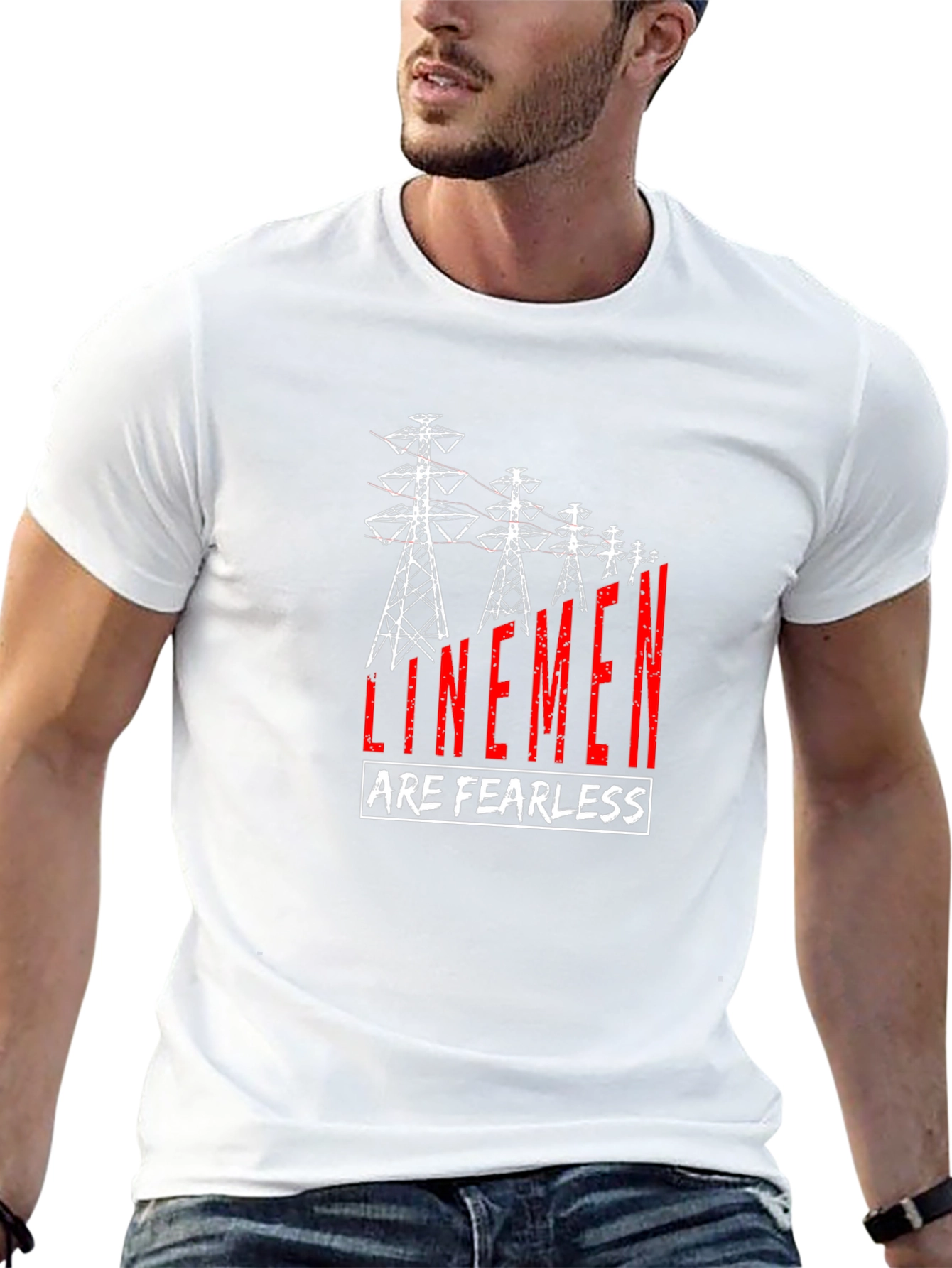 Black Linemen Are Fearless T-Shirt - Black Crew Neck Tee view 13