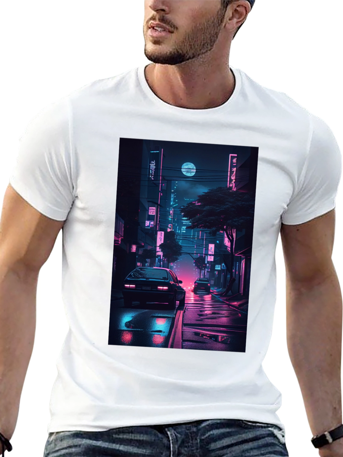 Black Neon Cityscape Graphic Tee view 13