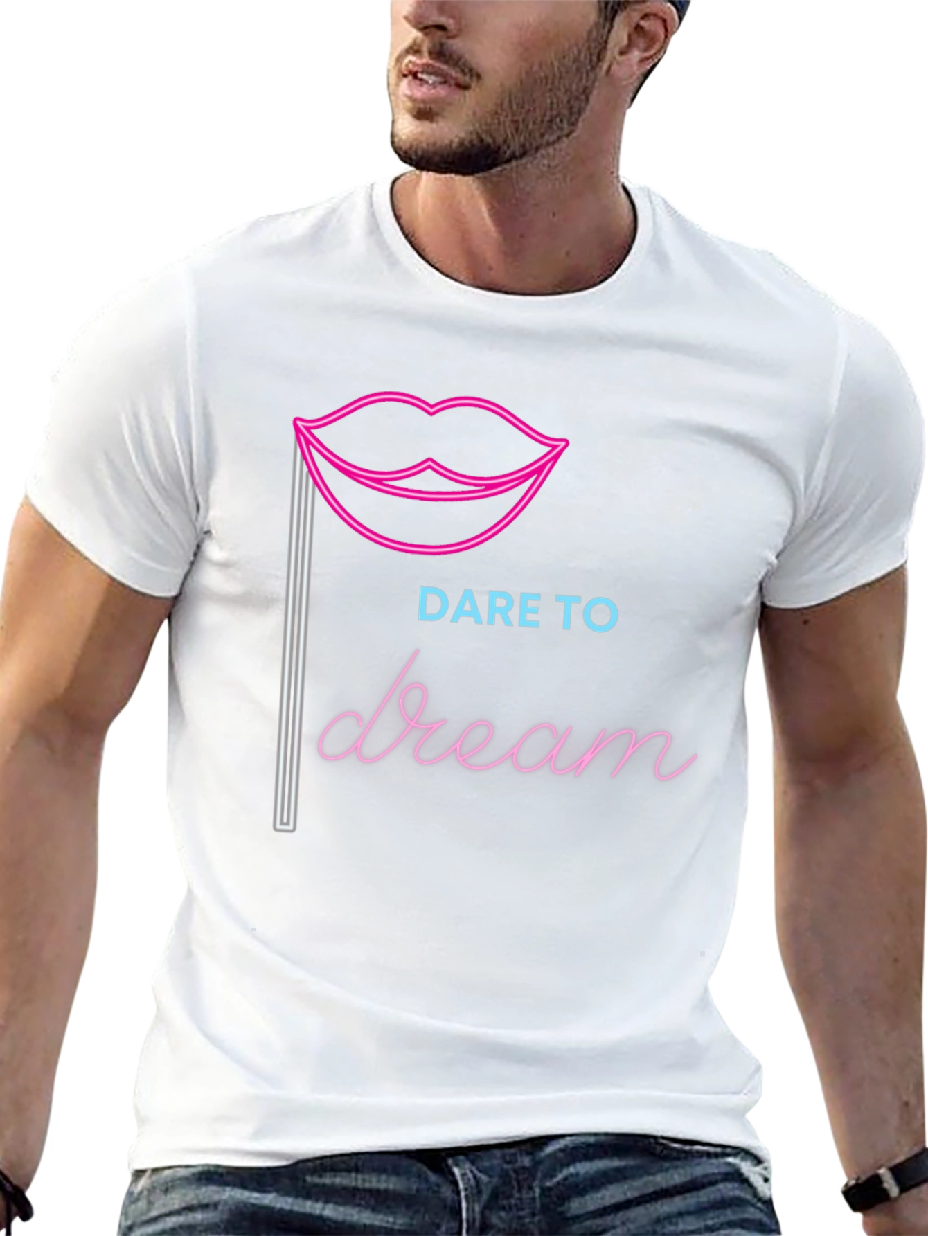 Black Dare to Dream Graphic Tee - Neon Lips Design view 13