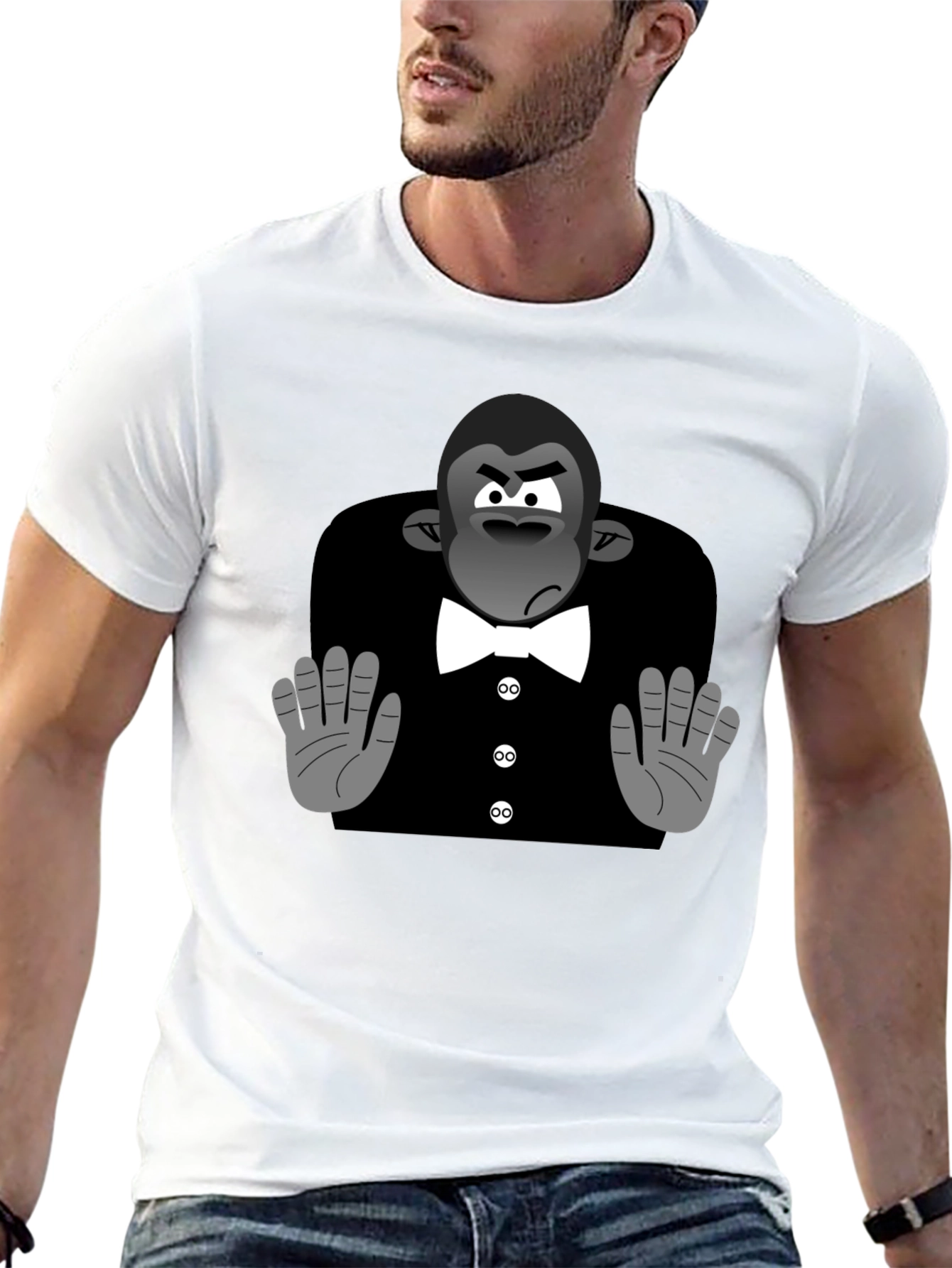 Black Cartoon Gorilla Tuxedo T-Shirt view 13