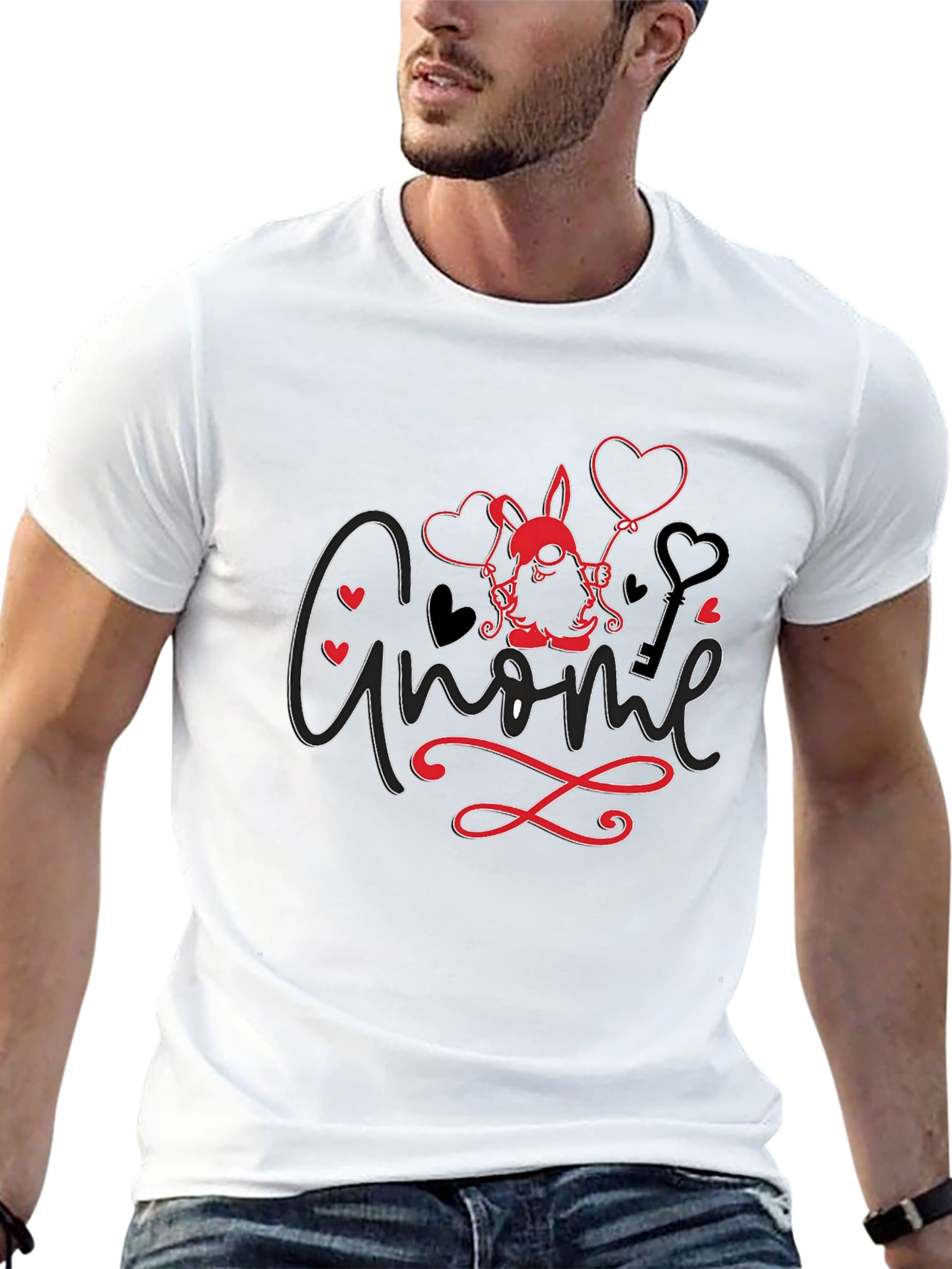 Black Gnome Valentine T-Shirt - Love Heart Key Design view 13