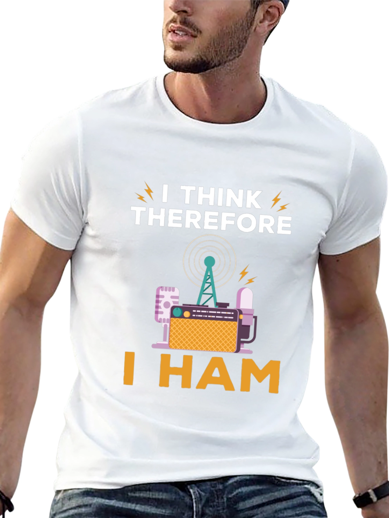 Black I Think Therefore I Ham Radio T-Shirt view 13