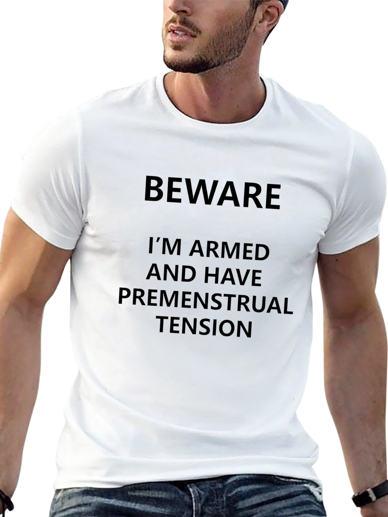 Black Beware Armed Premenstrual Tension Black T-Shirt view 13