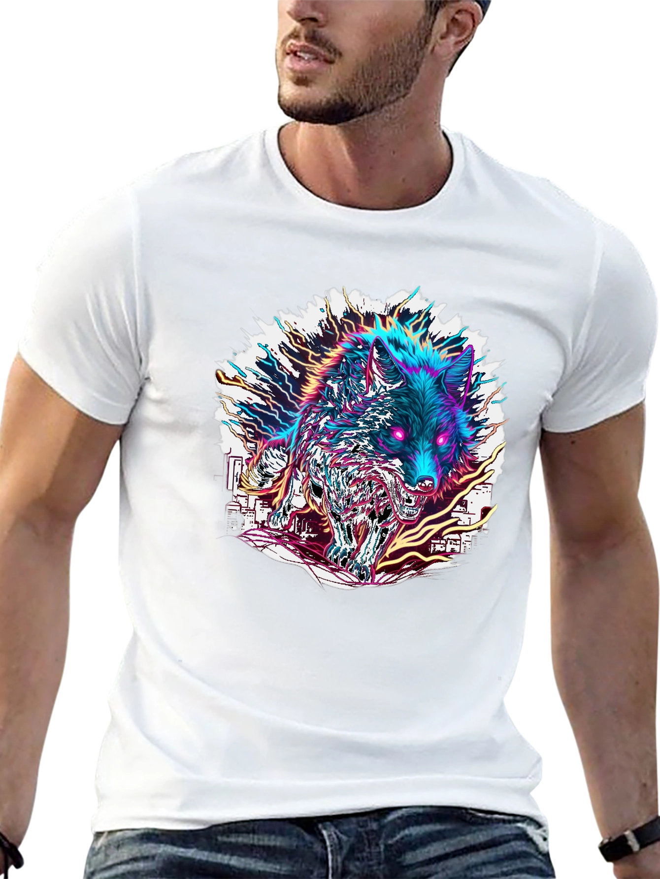 Black Neon Wolf Graphic Tee - Bold Style view 13