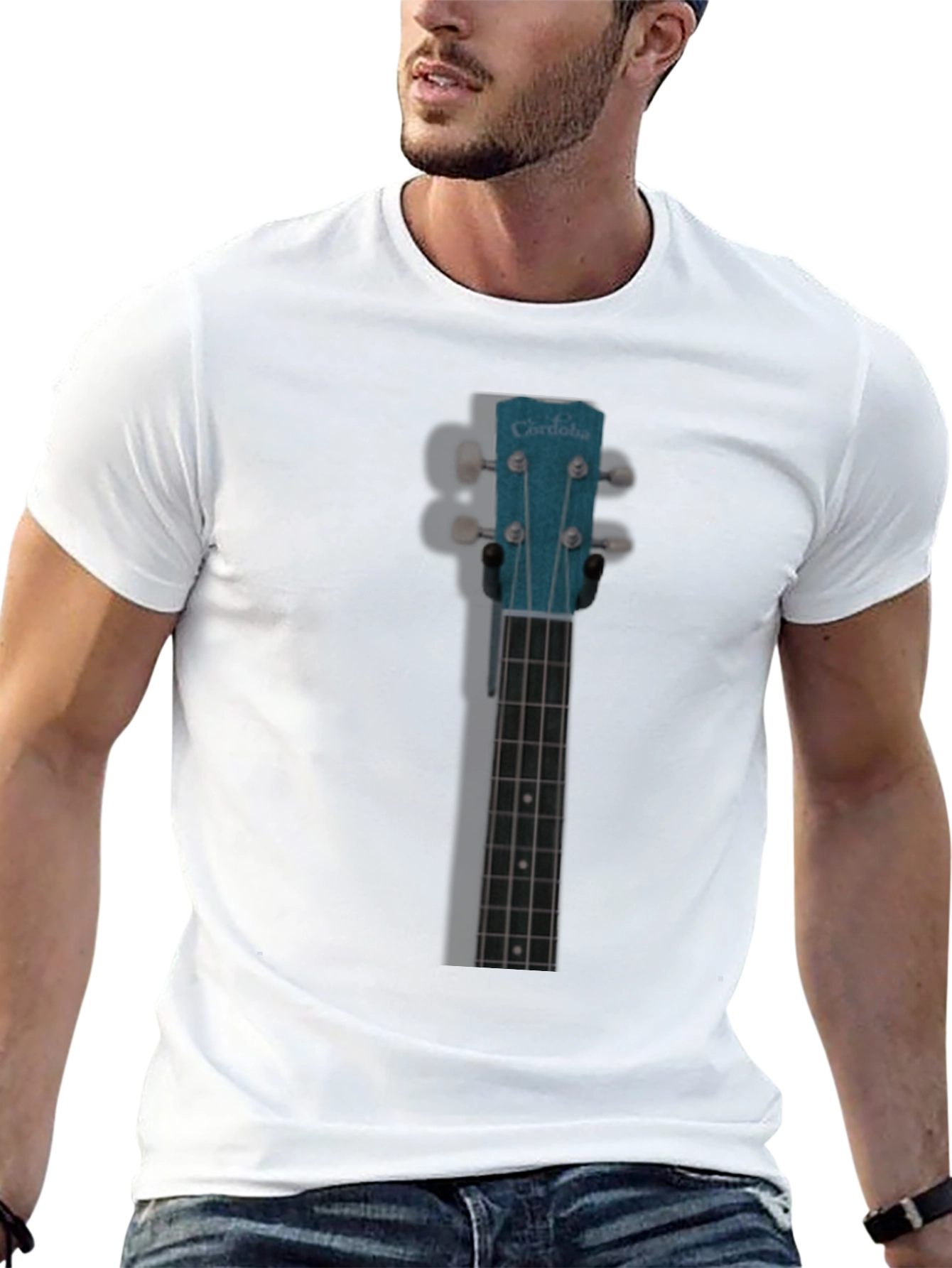 Black Ukulele Headstock Graphic T-Shirt view 13