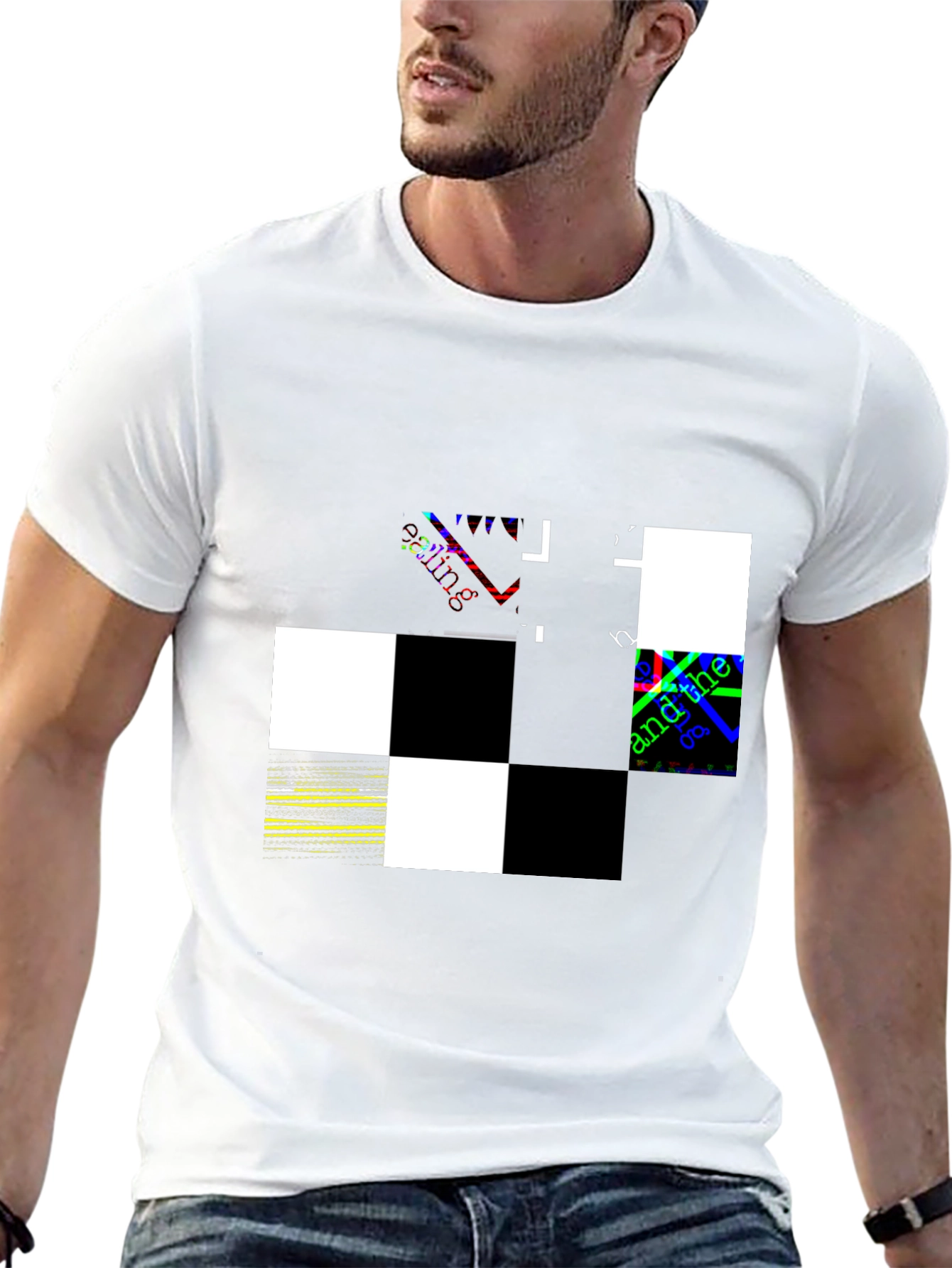 Black Abstract Checkerboard Graphic Black T-Shirt view 13