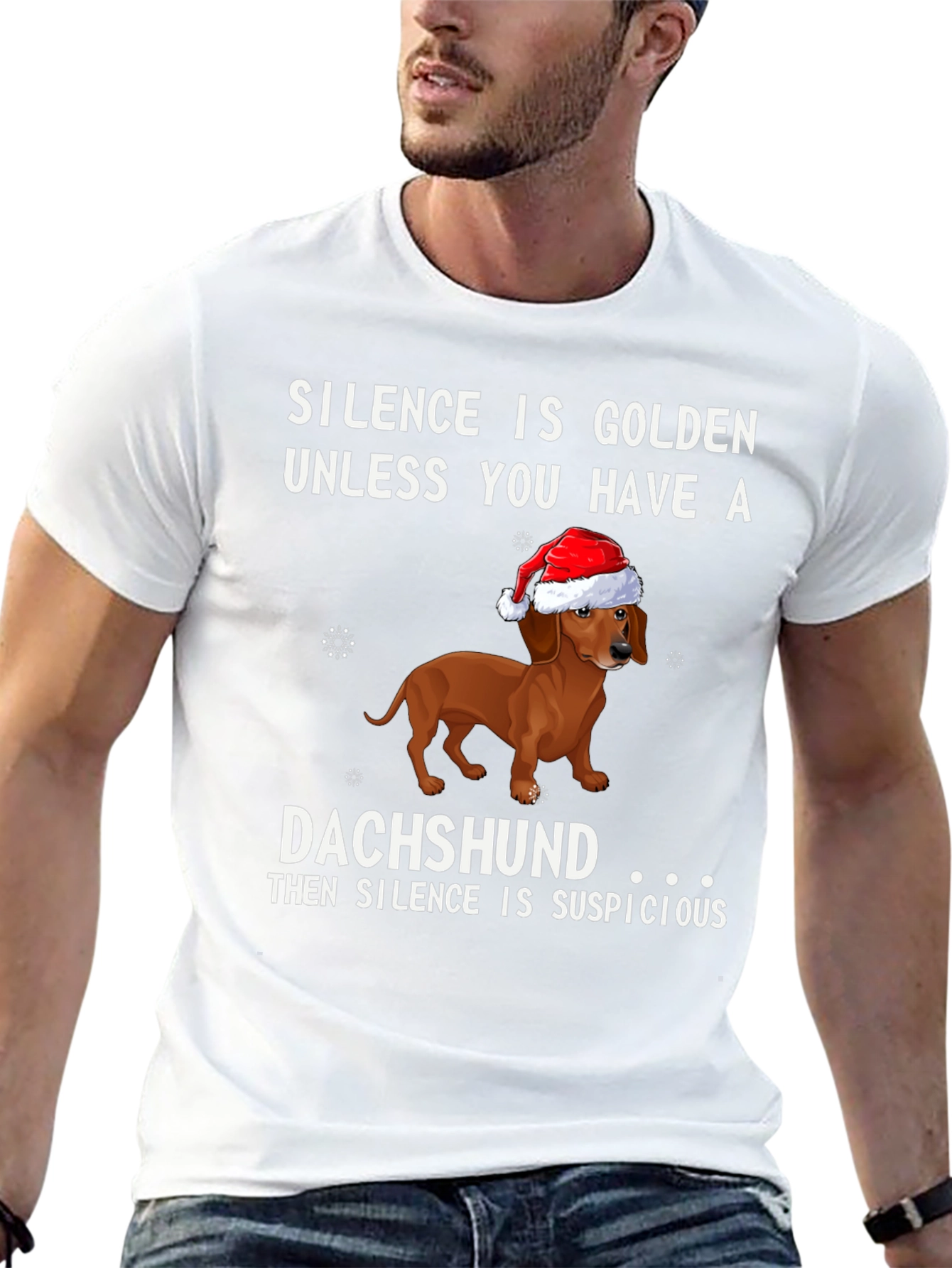 Black Dachshund Christmas T-Shirt - Silence is Suspicious! view 13