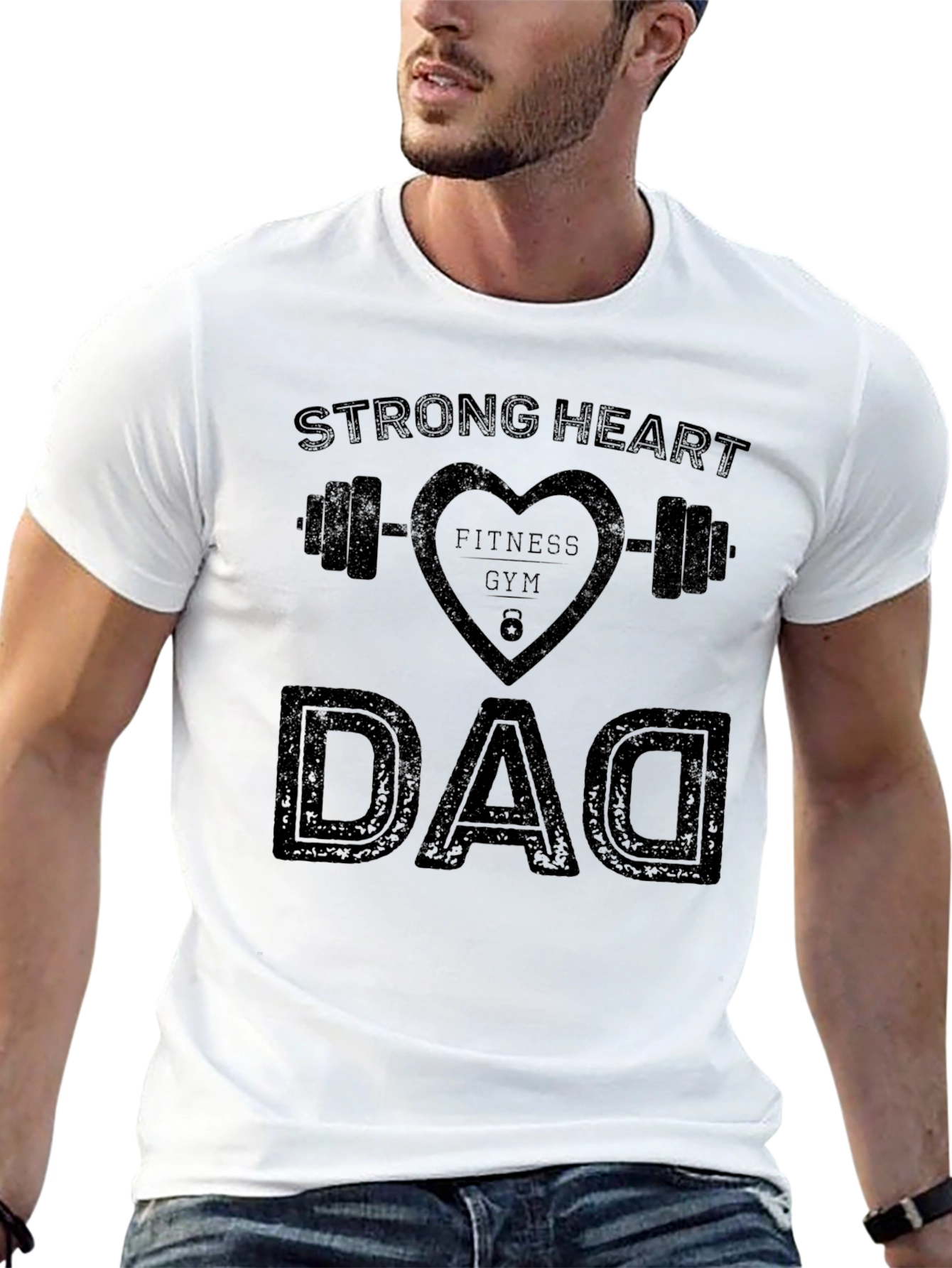Black Strong Heart Fitness Gym Dad Graphic T-Shirt view 13